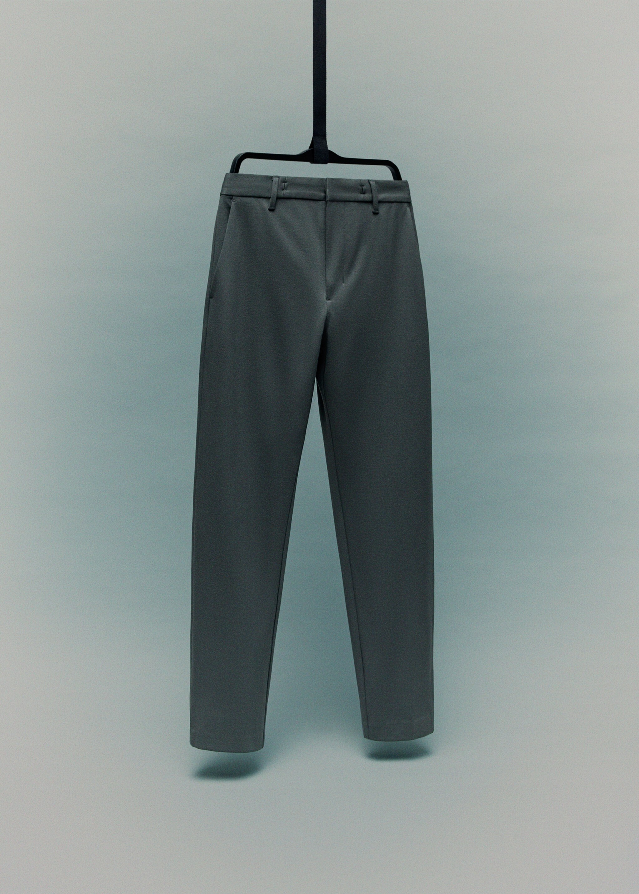 Stretch fabric slim-fit trousers with drawstring - Details of the article 9, Dark Green. Ref: 17066326-00.