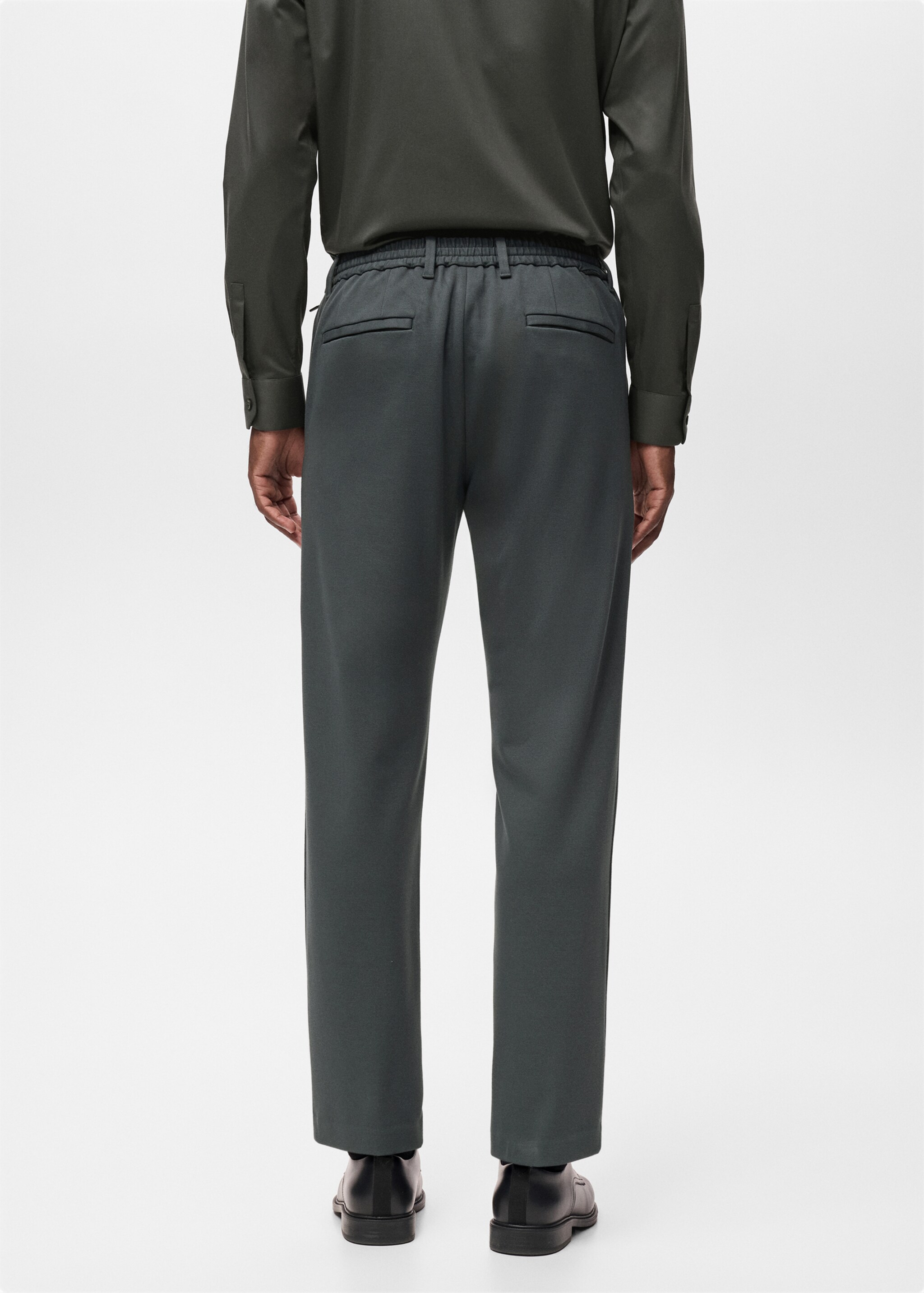 Stretch fabric slim-fit trousers with drawstring - Reverse of the article, Dark Green. Ref: 17066326-00.