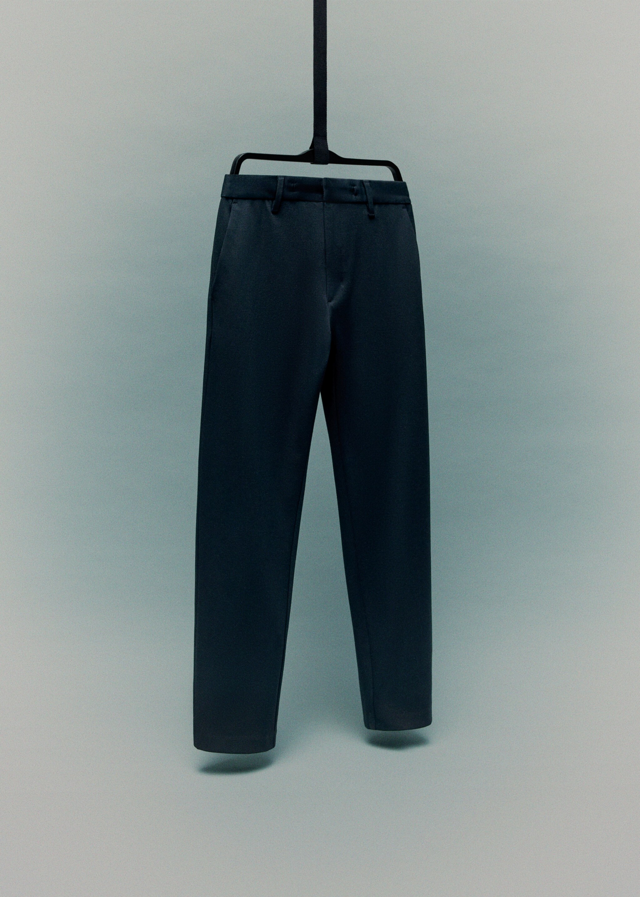 Stretch fabric slim-fit trousers with drawstring - Details of the article 9, Navy. Ref: 17066326-00.