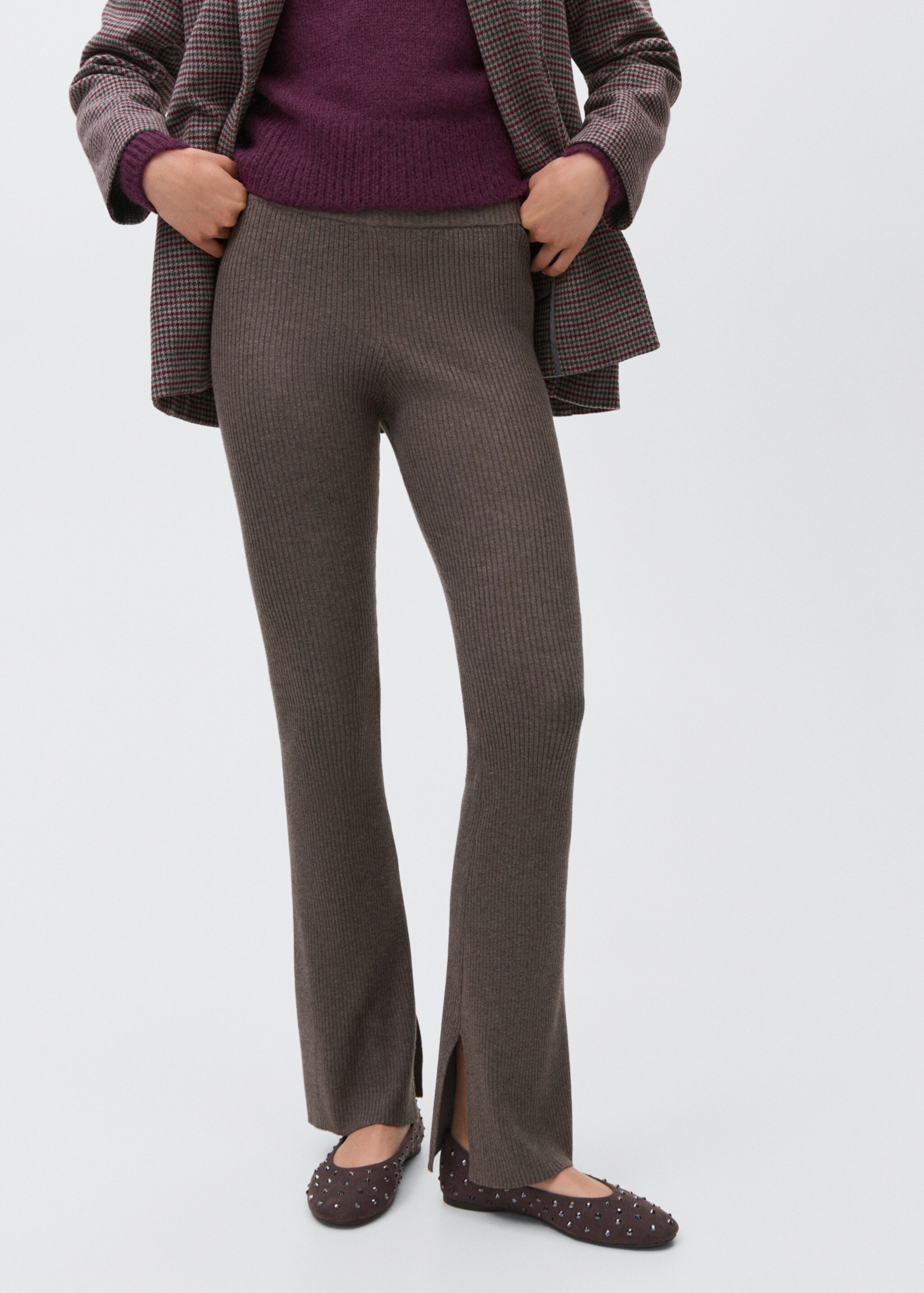 Ribbed flared trousers - Medium plane, Medium Brown. Ref: 17066330-00.