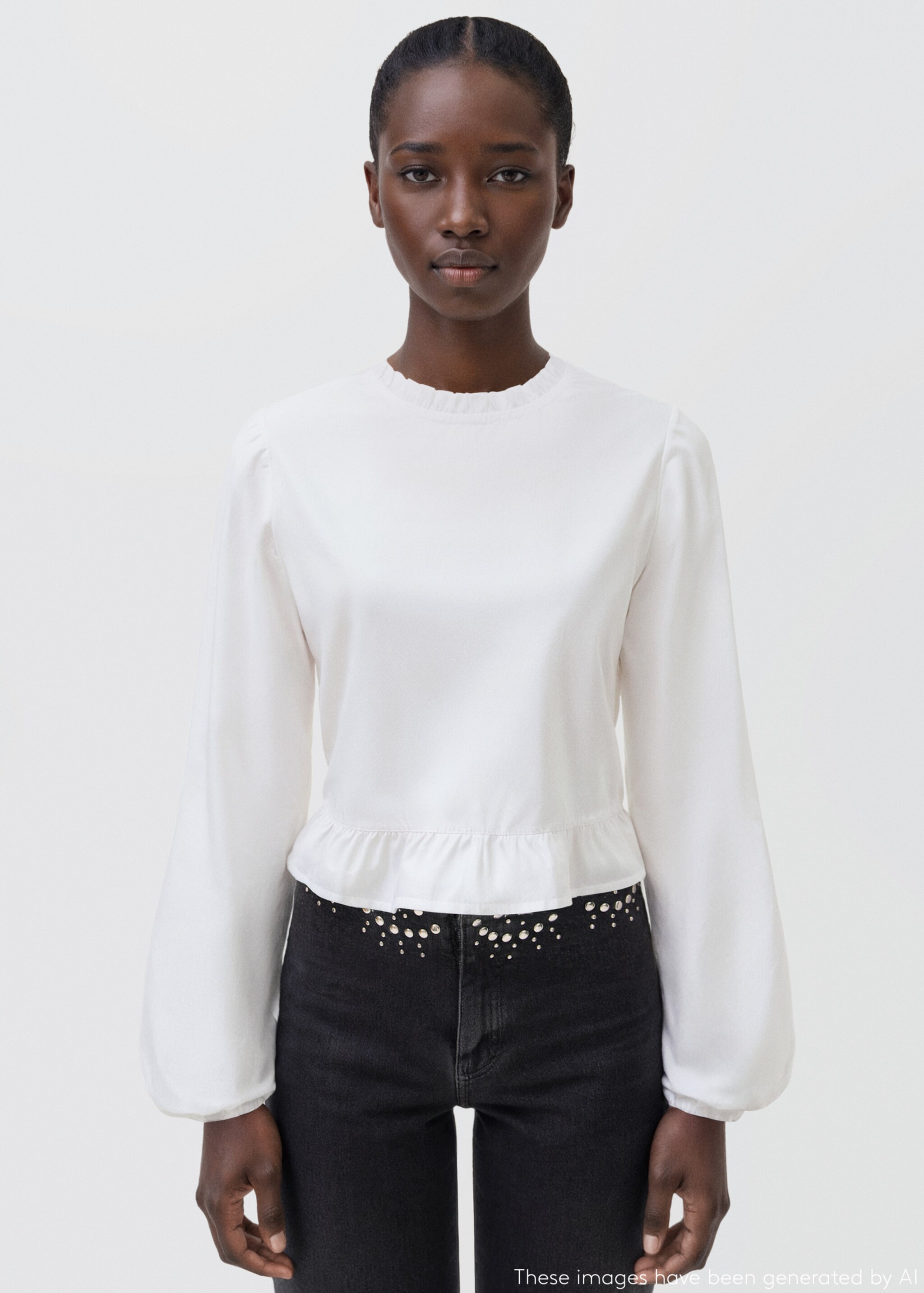Ruffled cotton shirt - Medium plane, Off White. Ref: 17066332-00.