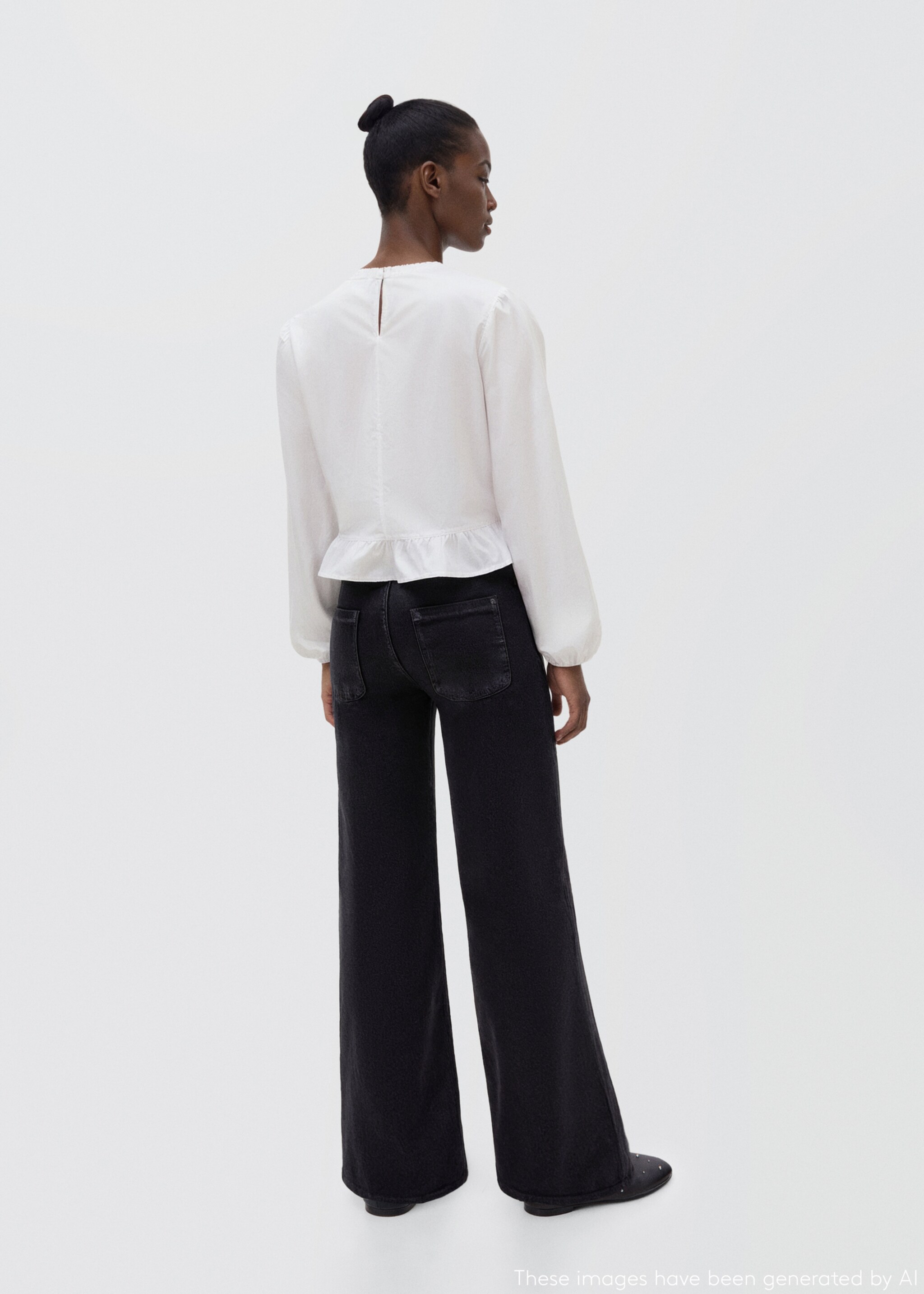 Ruffled cotton shirt - Reverse of the article, Off White. Ref: 17066332-00.