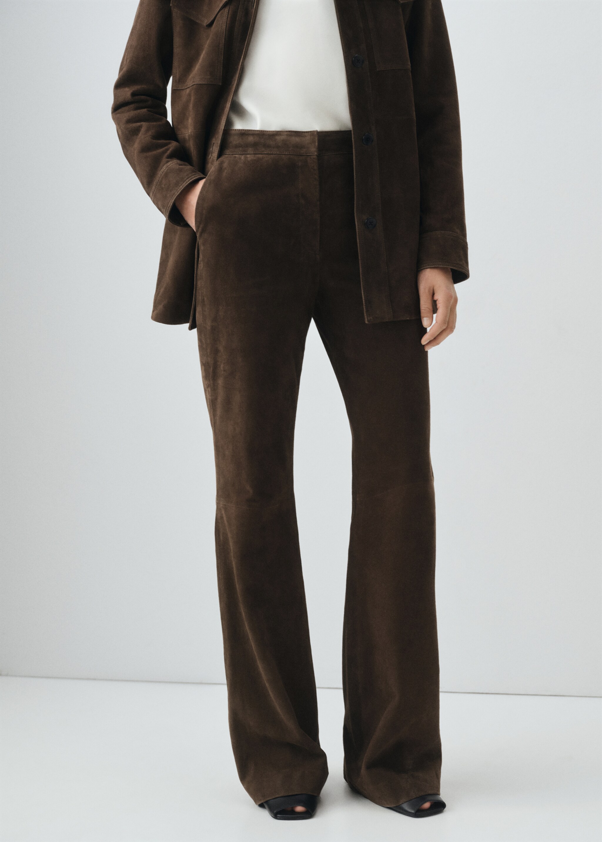 100% suede flared pants - Medium plane, Khaki. Ref: 17066344-00.