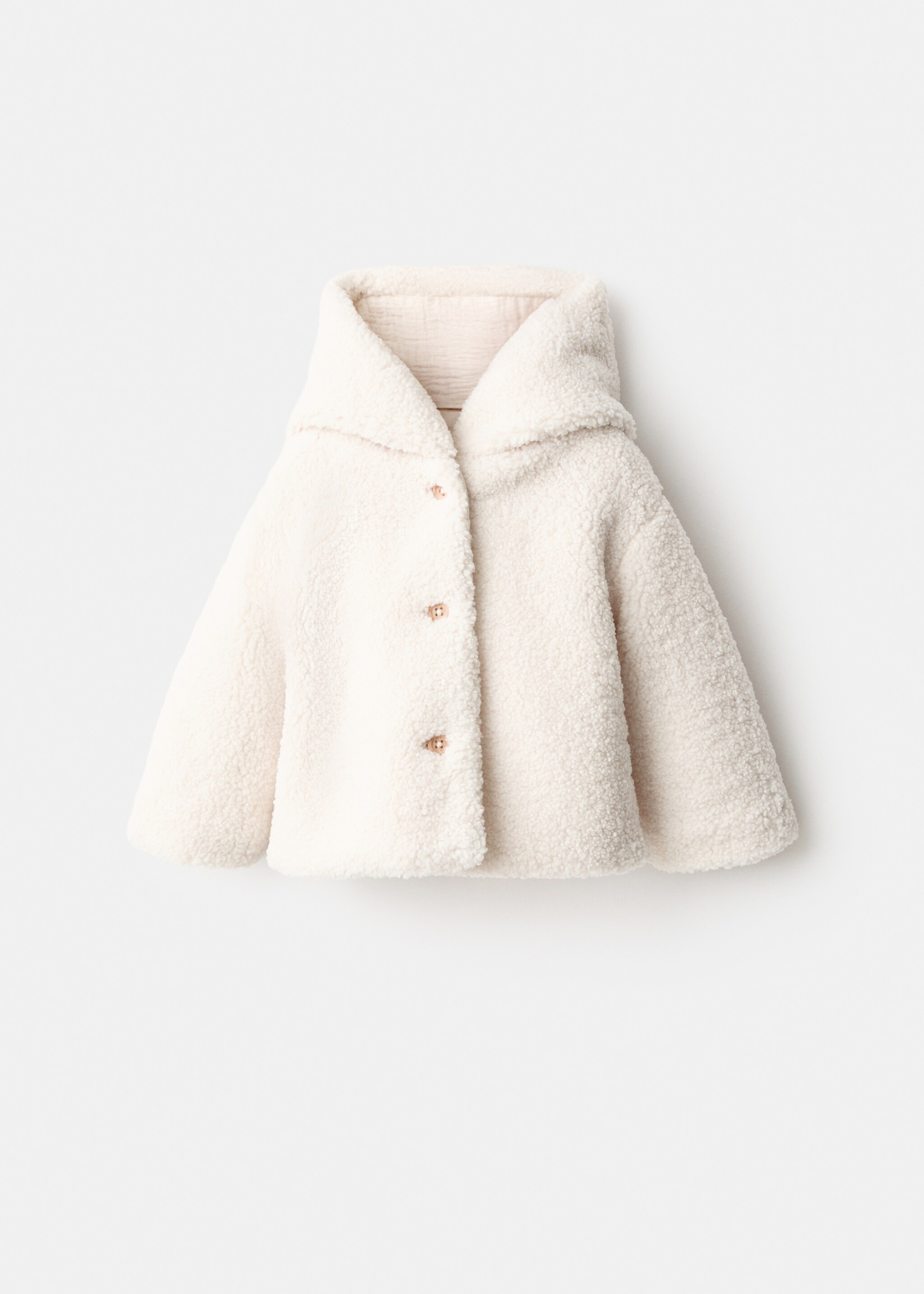 Shearling-effect hooded coat - Article without model, Ecru. Ref: 17066345-00.