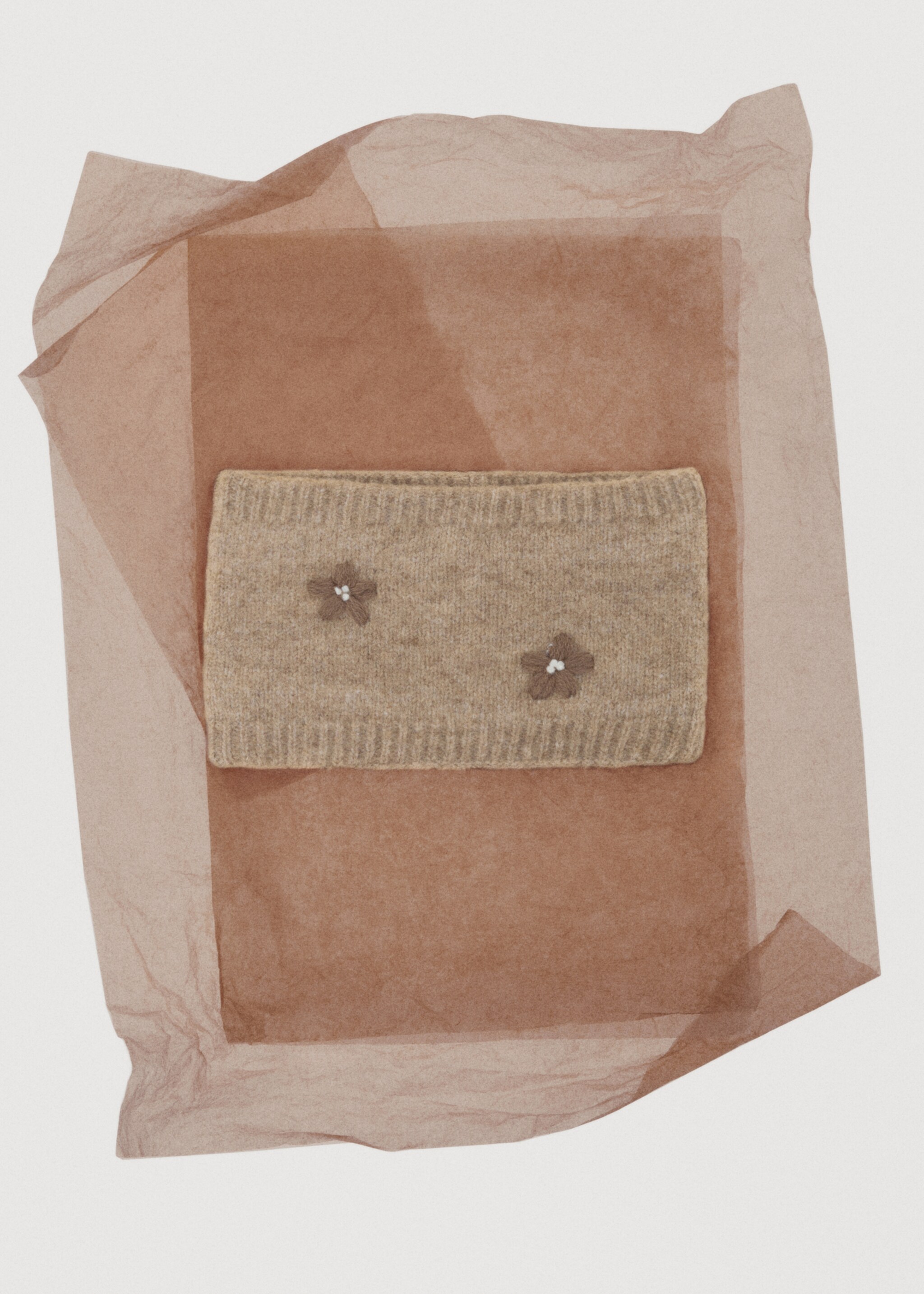 Embroidered knitted scarf - Details of the article 5, Sand. Ref: 17066347-00.