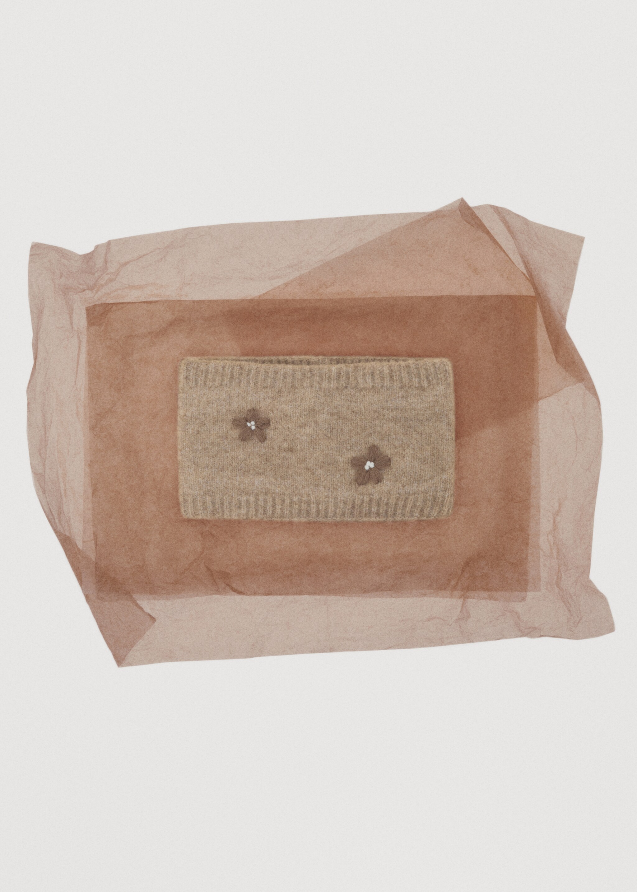 Embroidered knitted scarf - Details of the article 7, Sand. Ref: 17066347-00.