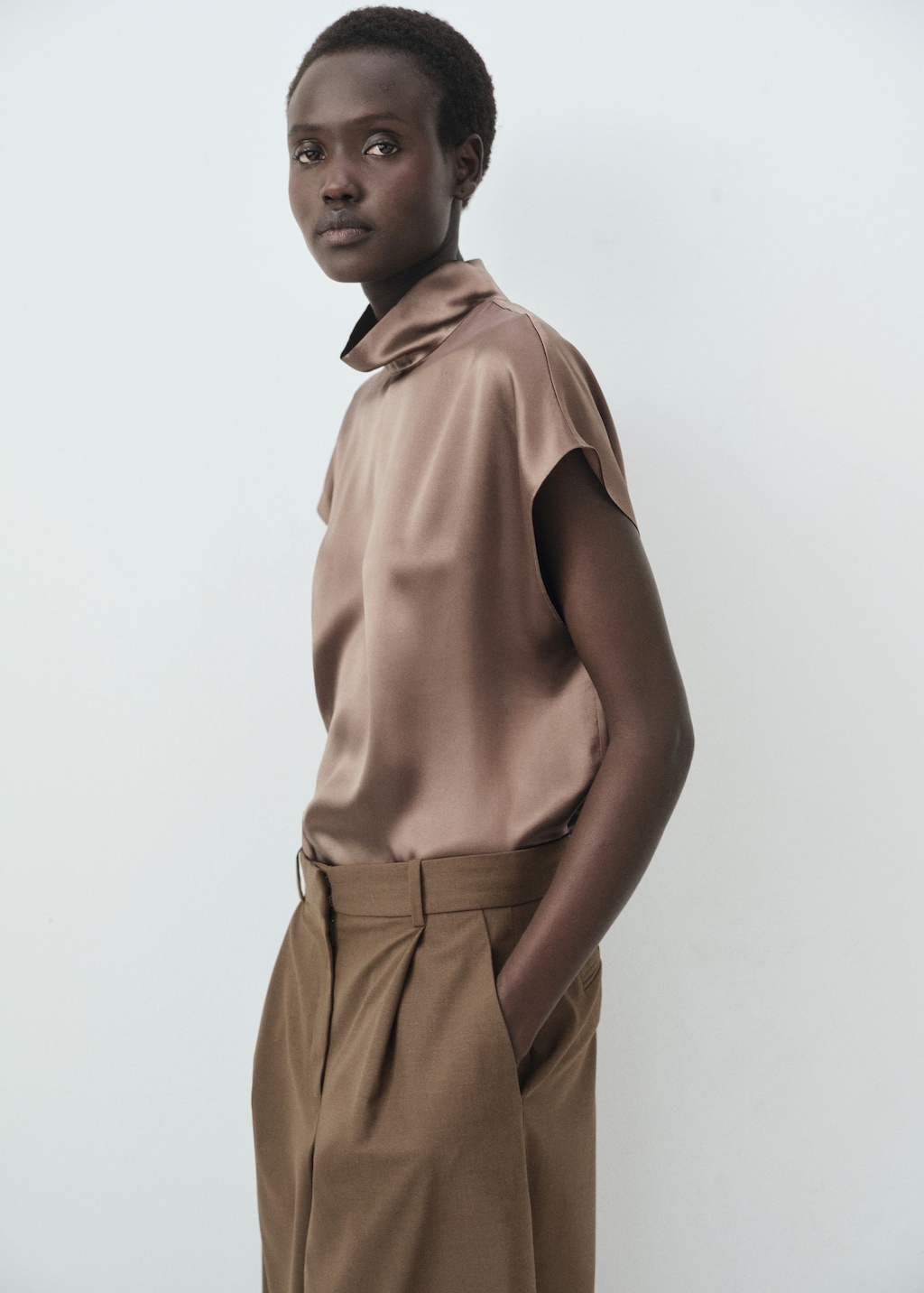 100% silk satin turtleneck blouse