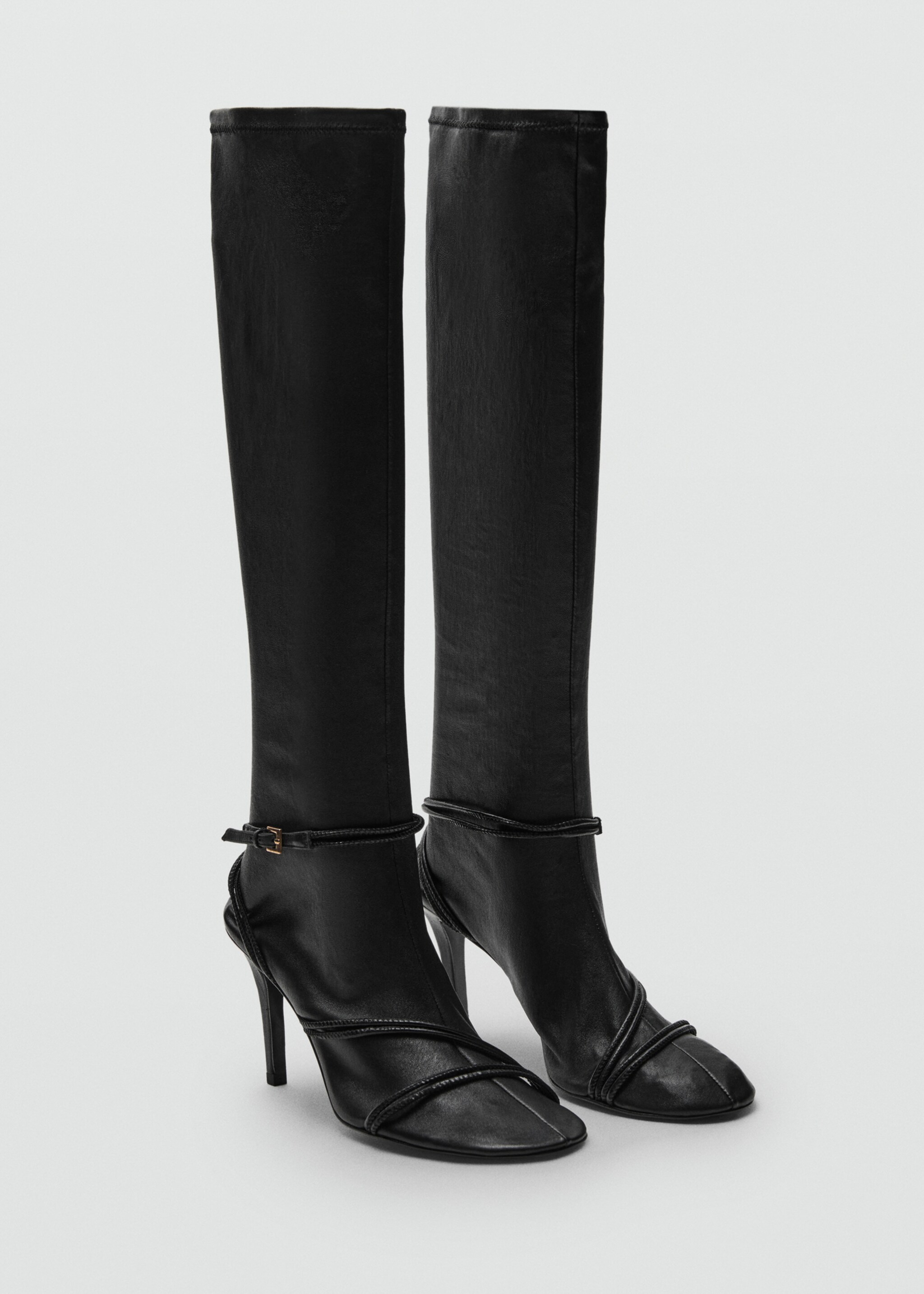 100% leather high boots with straps - Medium plane, Black. Ref: 17066355-00.