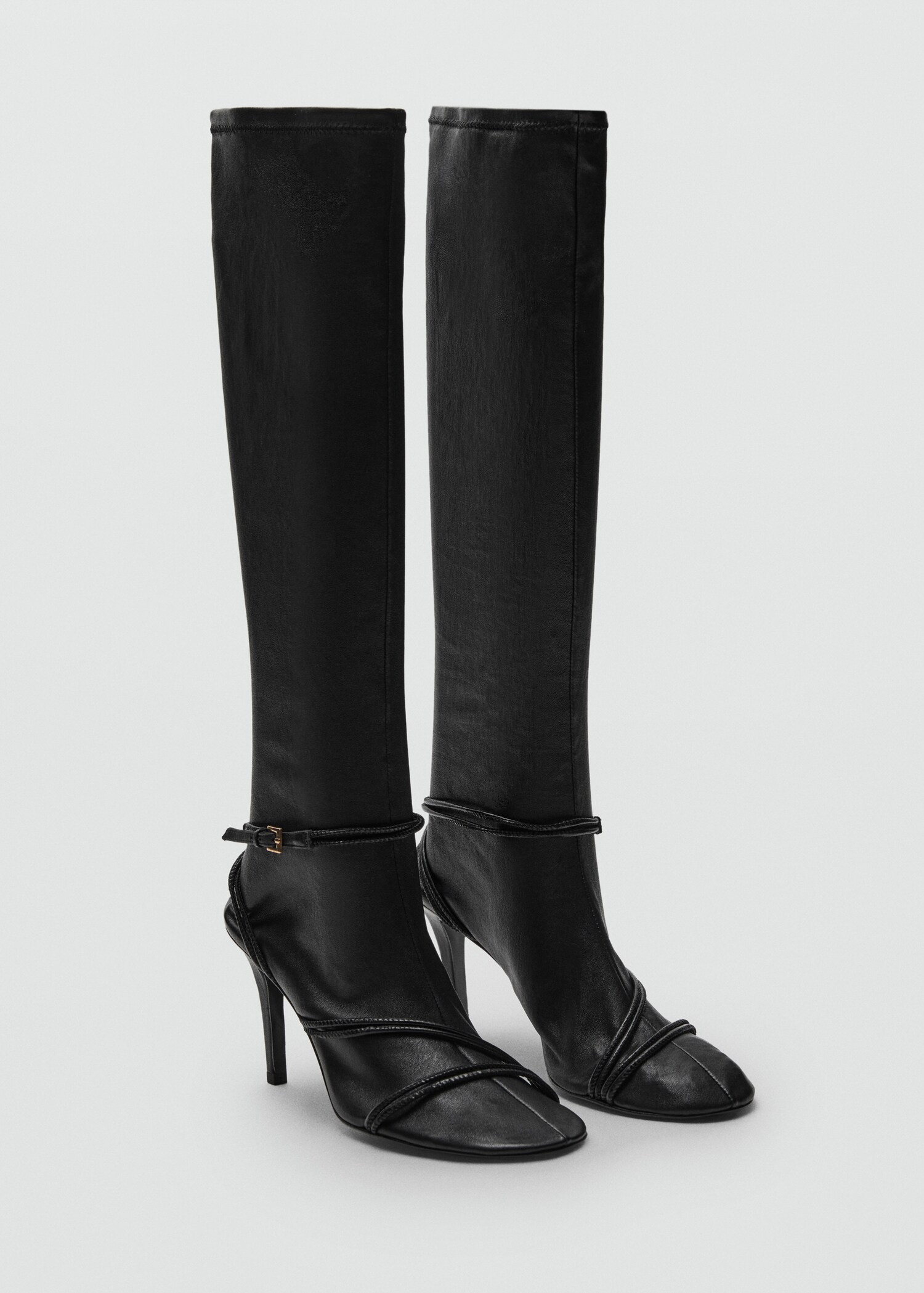 100% leather high boots with straps - Medium plane