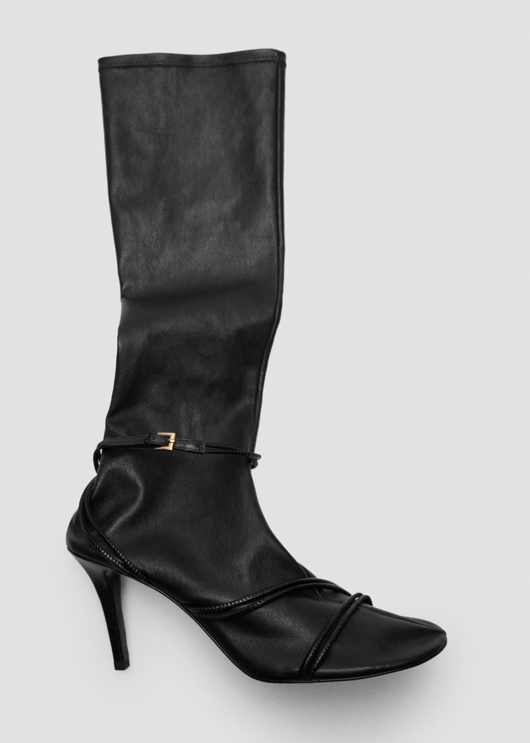 100% leather high boots with straps - Details of the article 3, Black. Ref: 17066355-00.