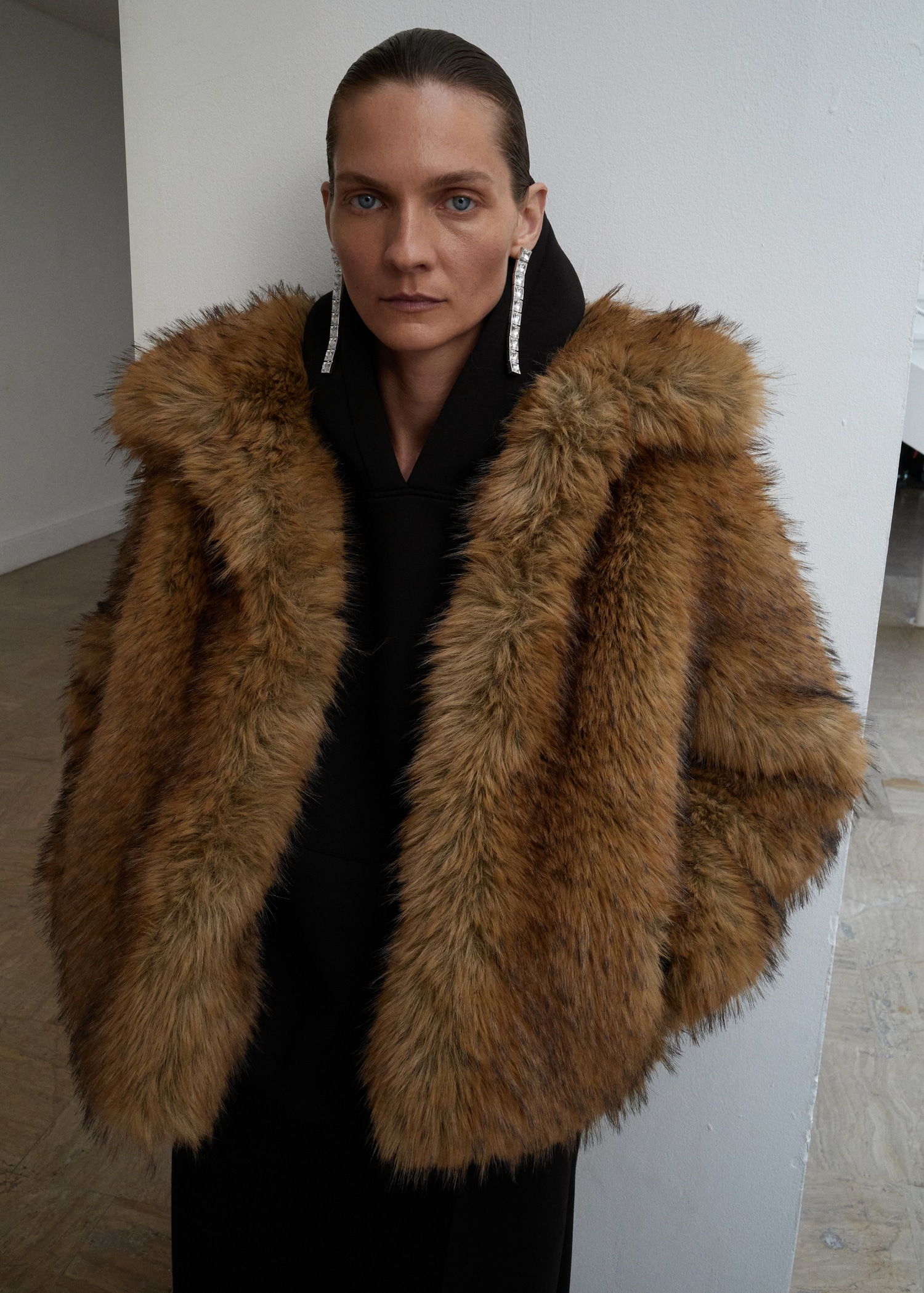 Fur-effect jacket with lapels - Medium plane