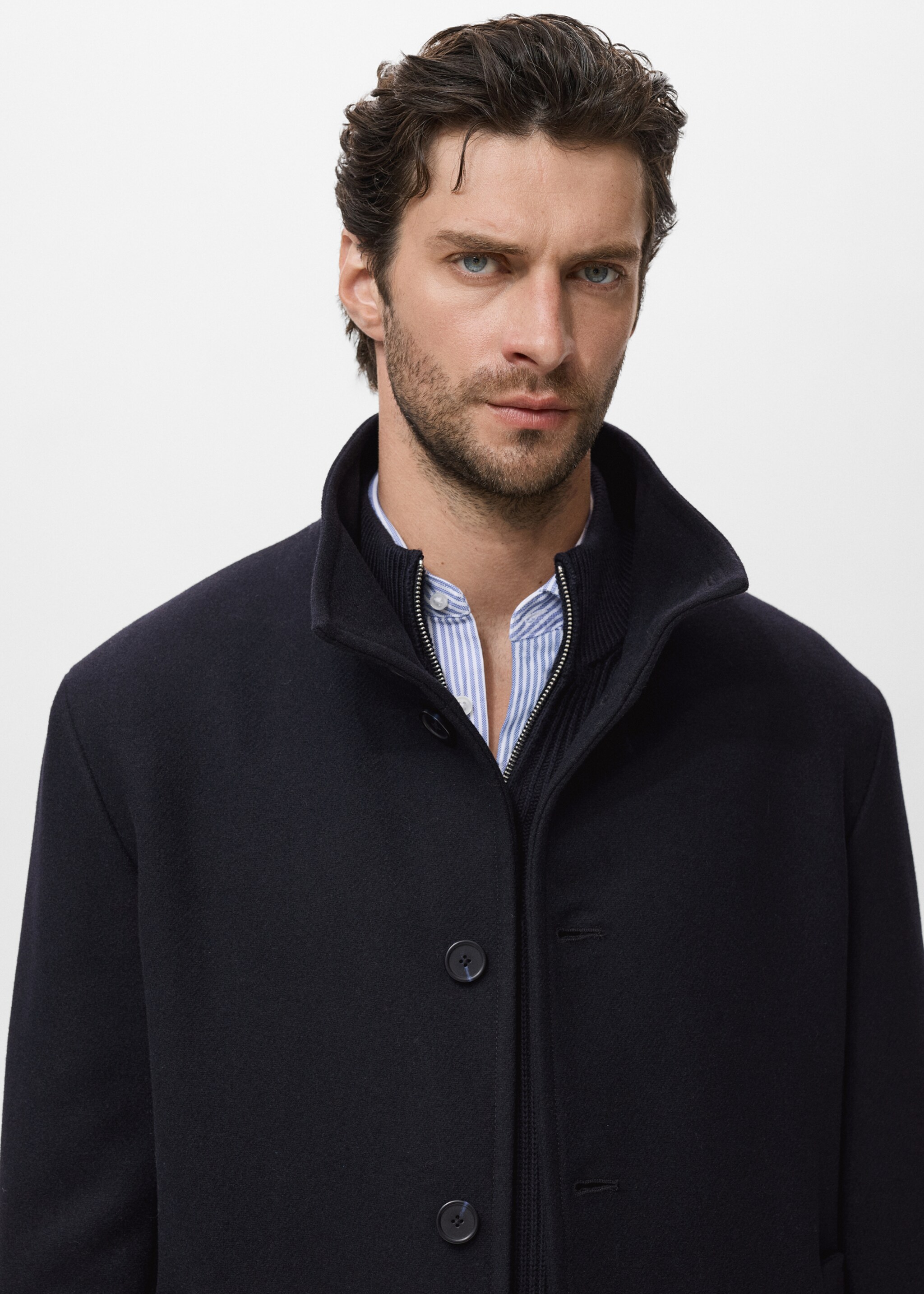 Manteau en laine à col cheminée - Détail de l'article 1, Bleu marine. Ref: 17066721-00.
