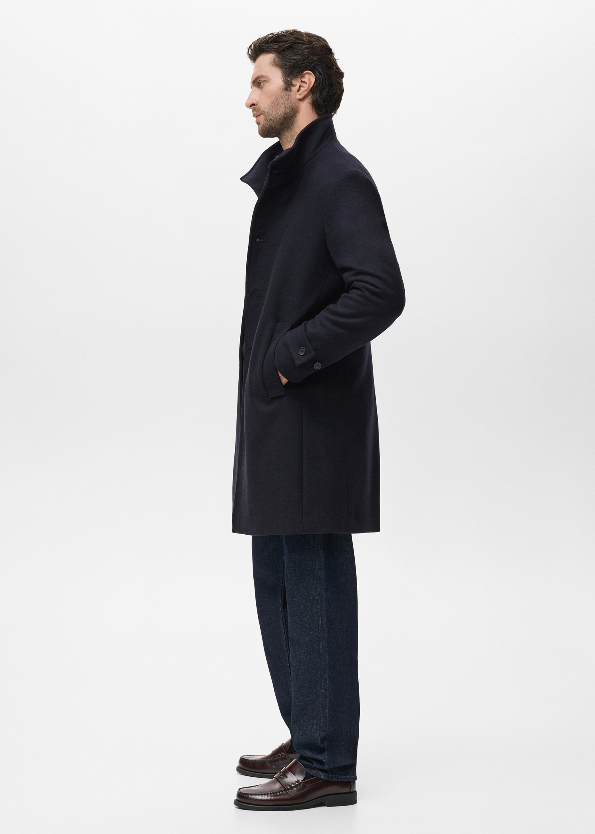 Manteau en laine à col cheminée - Détail de l'article 2, Bleu marine. Ref: 17066721-00.