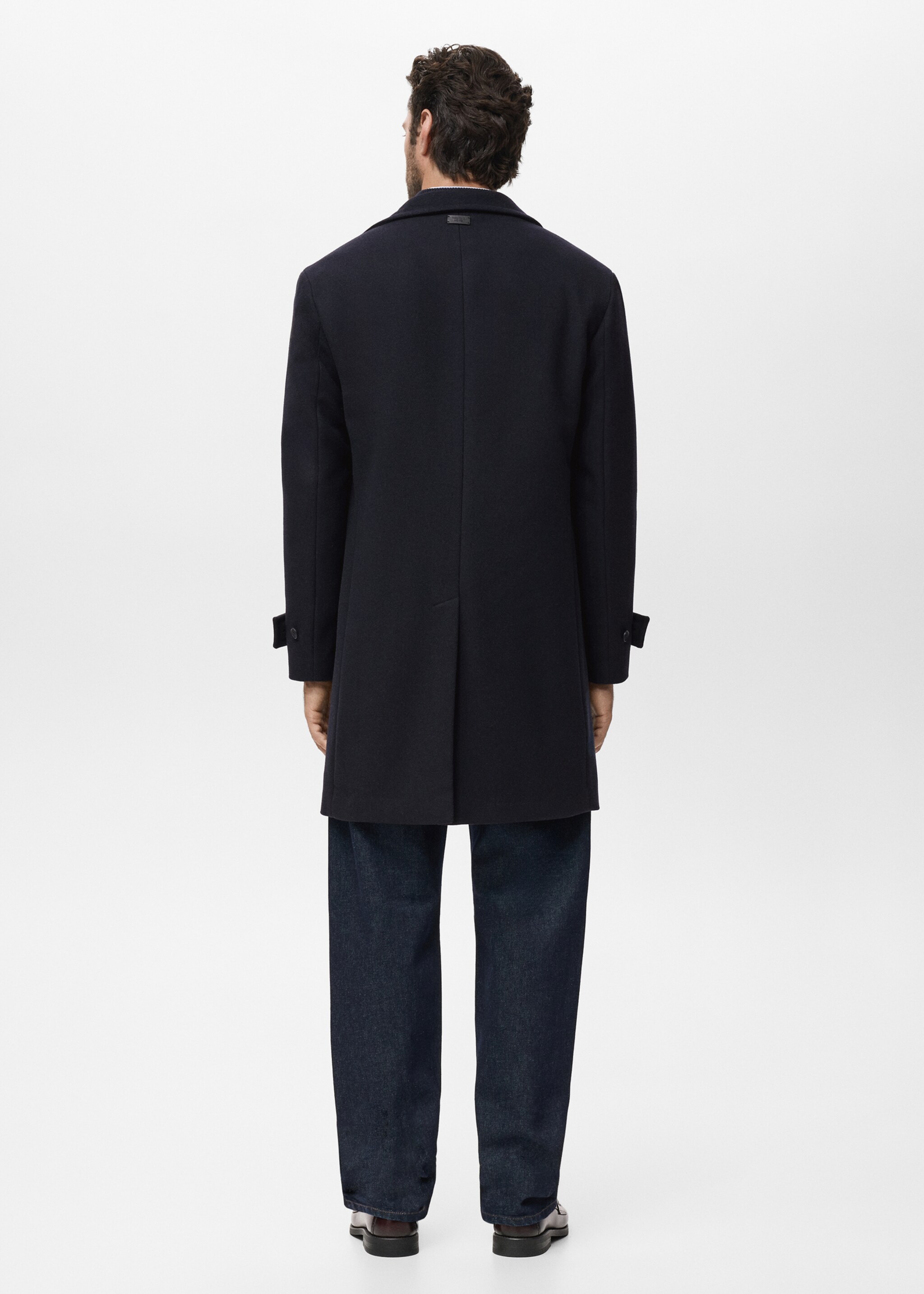 Manteau en laine à col cheminée - Verso de l’article, Bleu marine. Ref: 17066721-00.