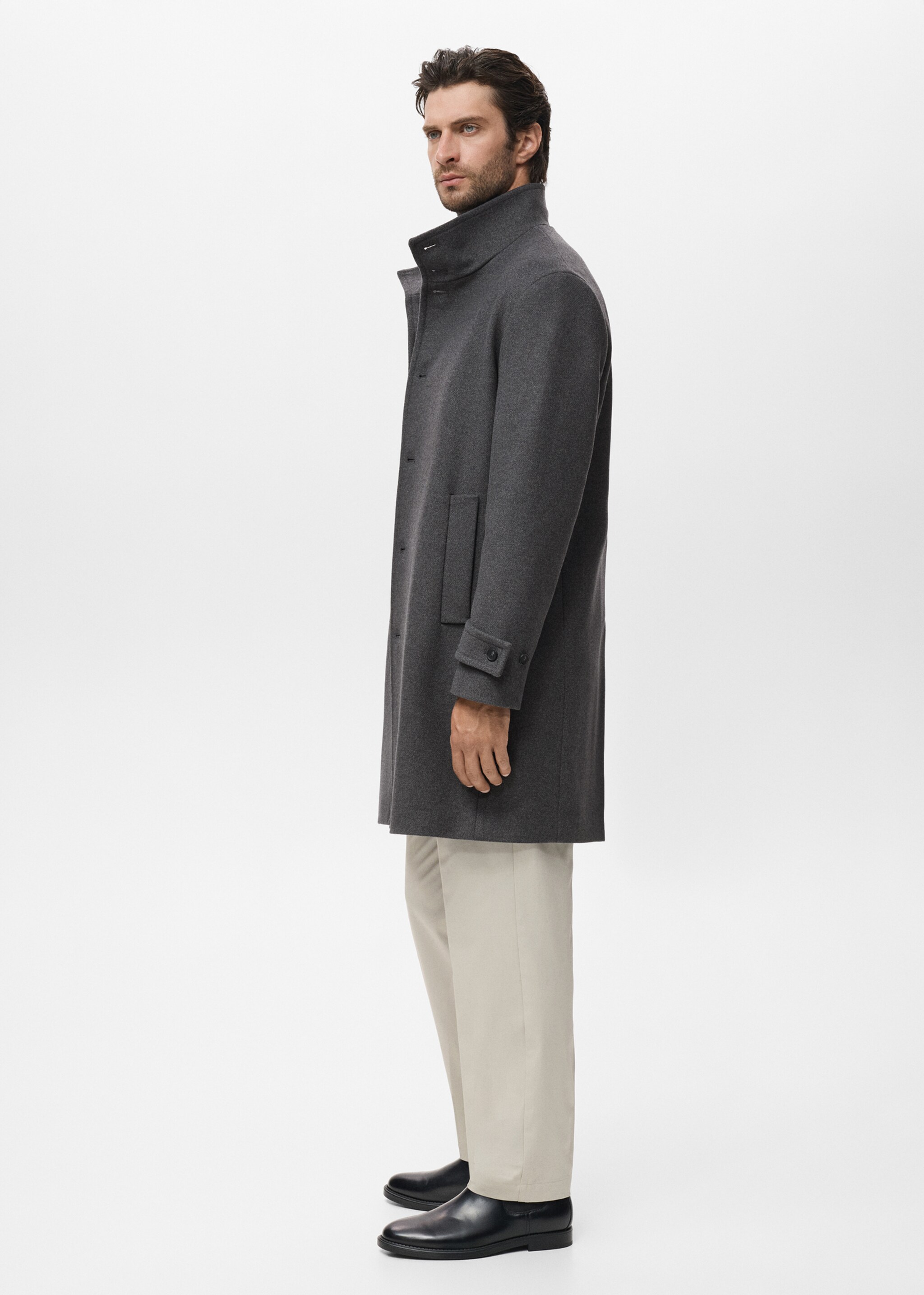 Manteau en laine à col cheminée - Détail de l'article 2, Gris. Ref: 17066721-00.