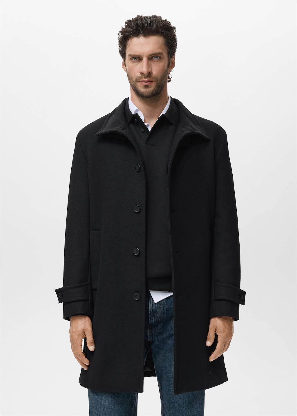 Wool funnel neck coat