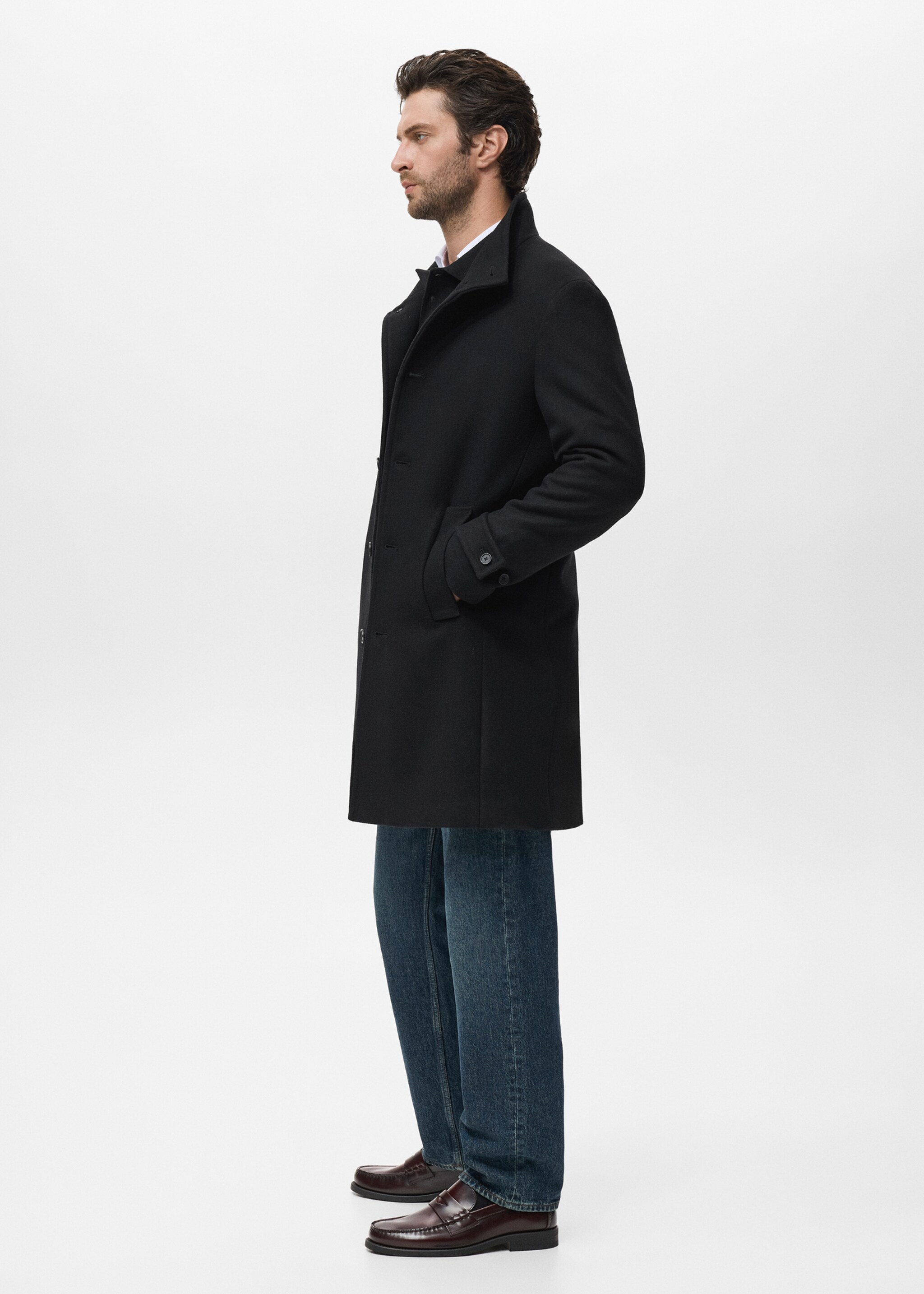 Manteau en laine à col cheminée - Détail de l'article 2, Noir. Ref: 17066721-00.