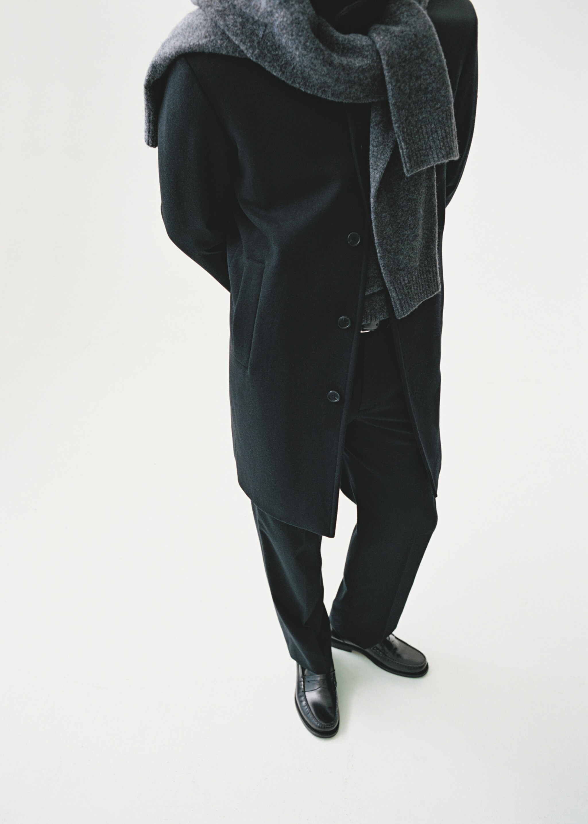 Wool funnel neck coat - Details of the article 3, Black. Ref: 17066721-00.