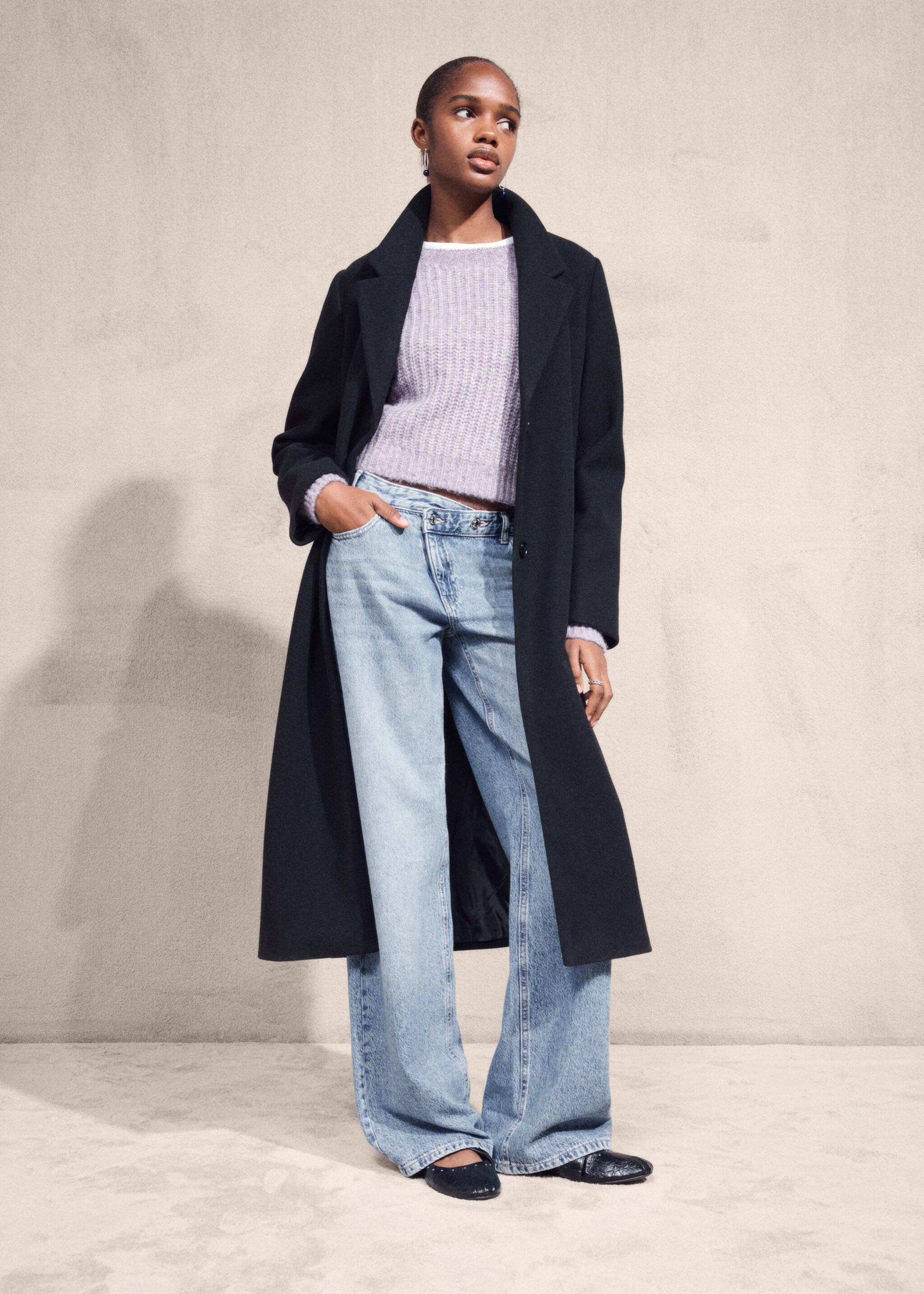 Long cloth coat - Details of the article 6, Black. Ref: 17066723-00.