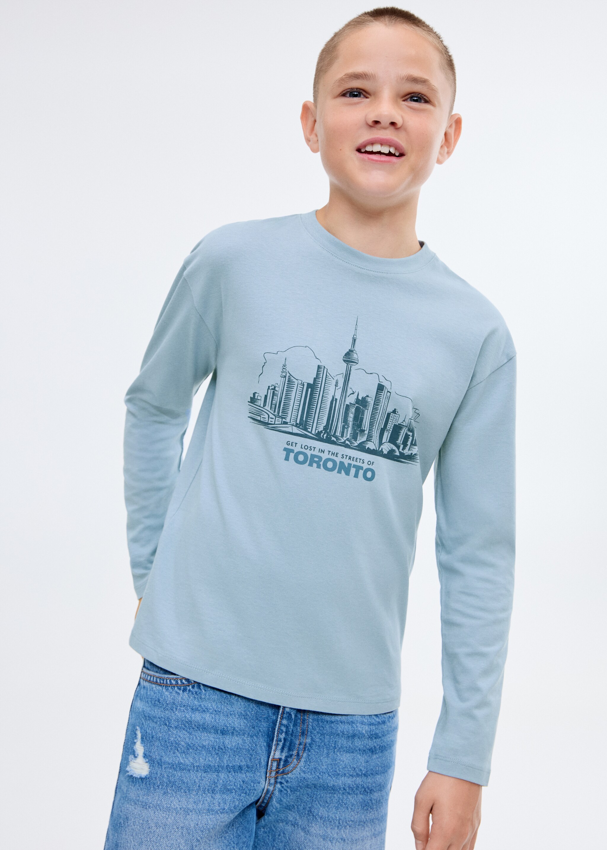Printed long sleeve t-shirt - Medium plane, Blue. Ref: 17066728-00.