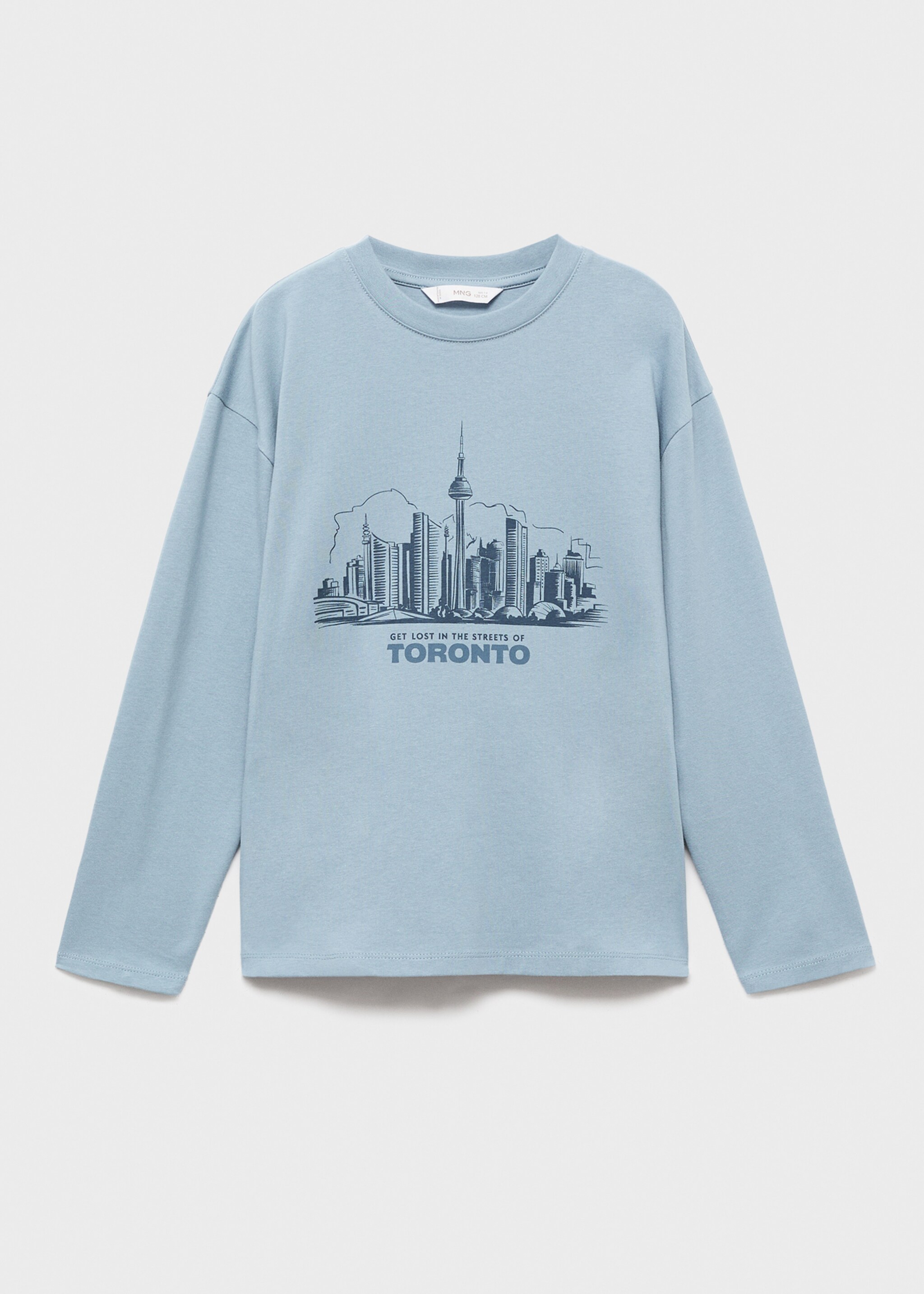 Printed long sleeve t-shirt - Article without model, Blue. Ref: 17066728-00.