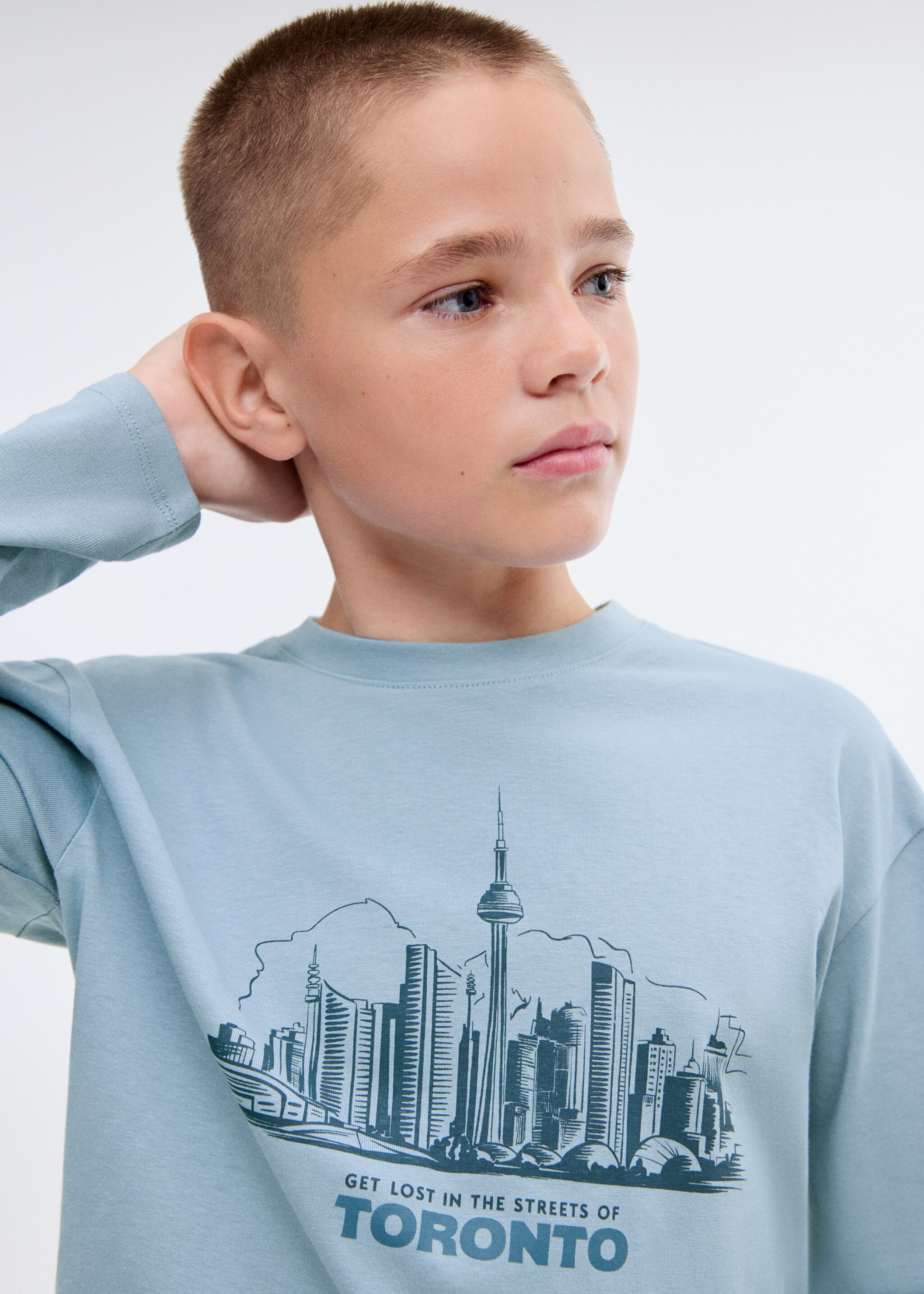 Printed long sleeve t-shirt - Details of the article 1, Blue. Ref: 17066728-00.