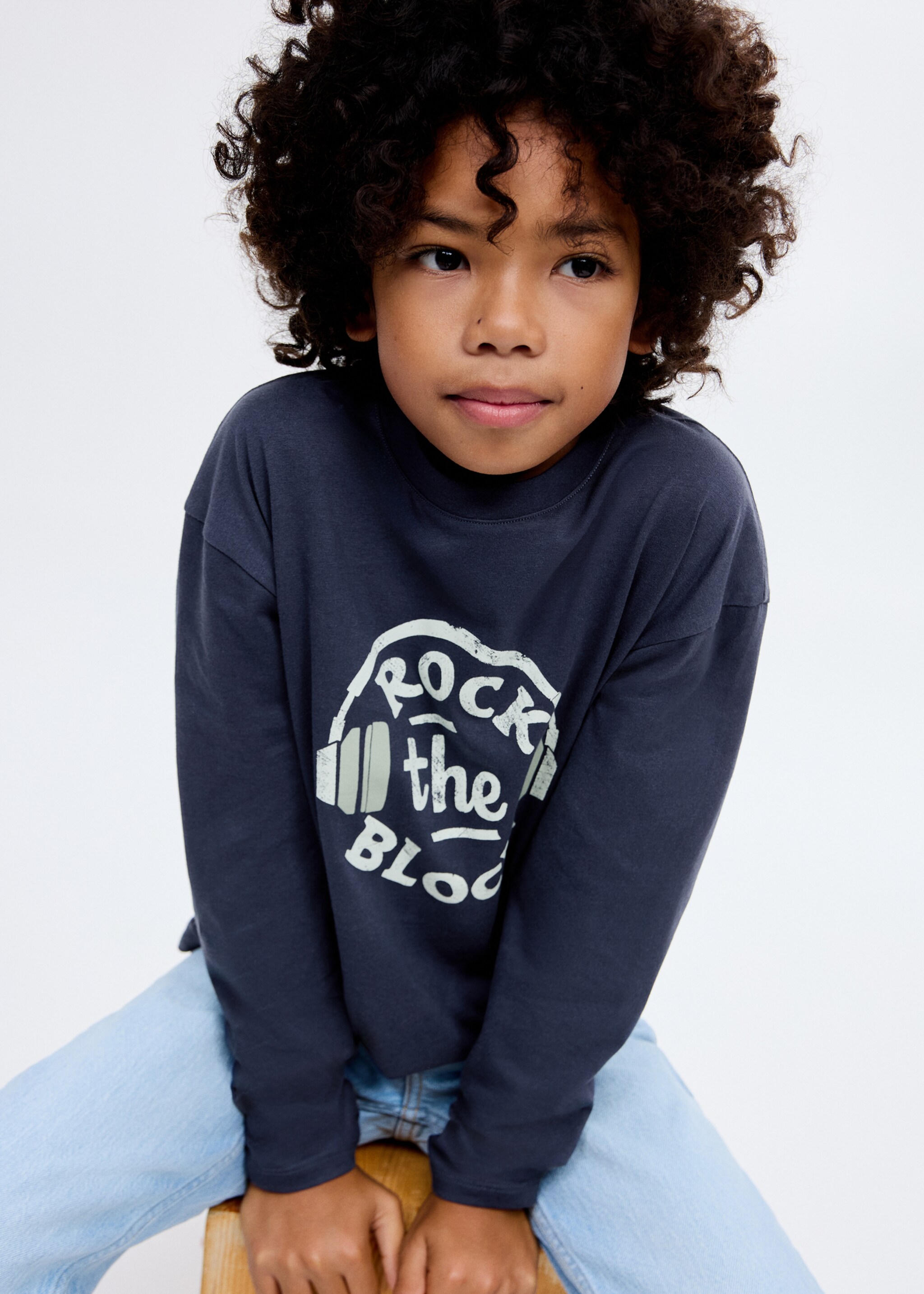 Printed long sleeve t-shirt - Medium plane, Navy. Ref: 17066728-00.