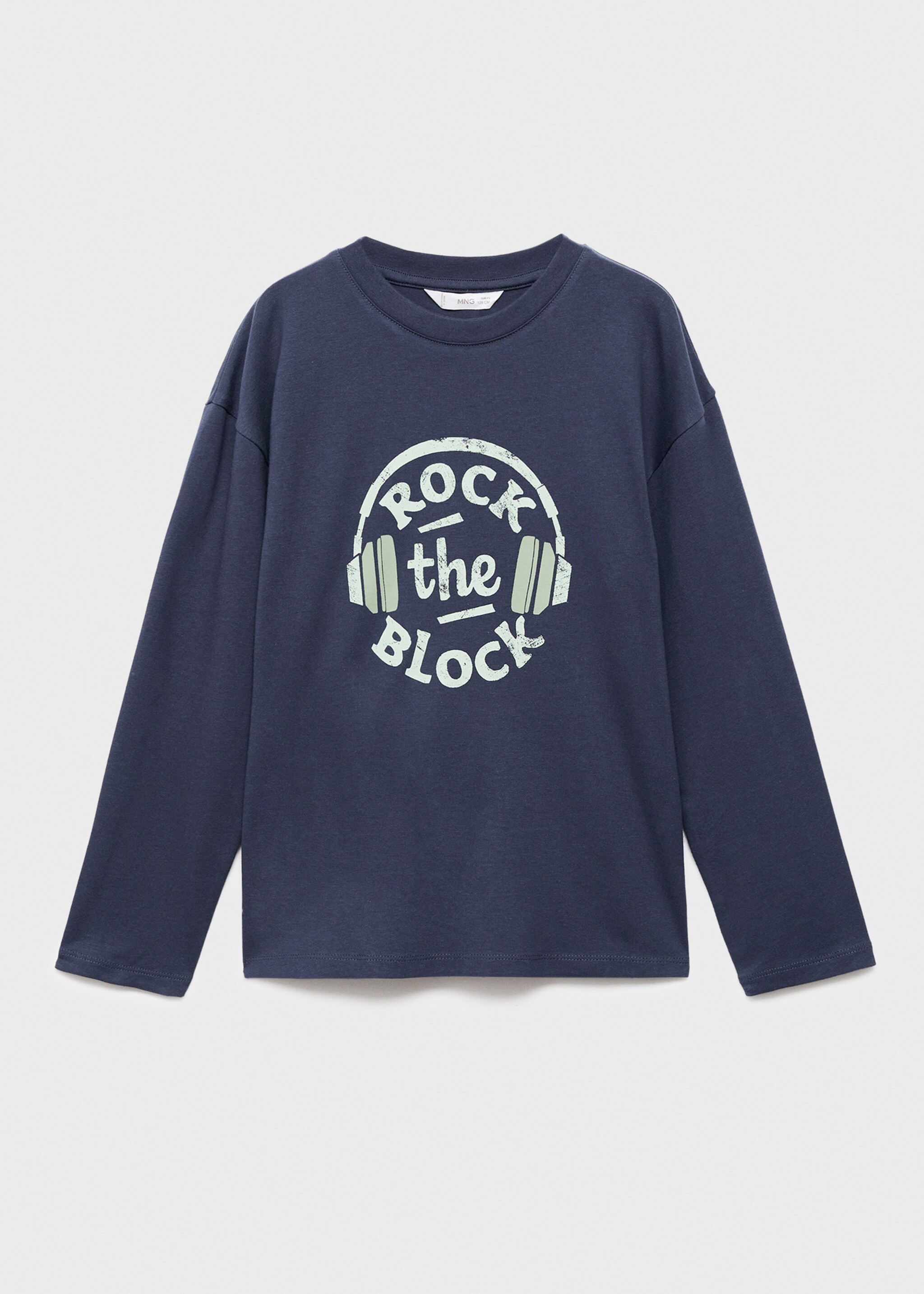 Printed long sleeve t-shirt - Article without model, Navy. Ref: 17066728-00.