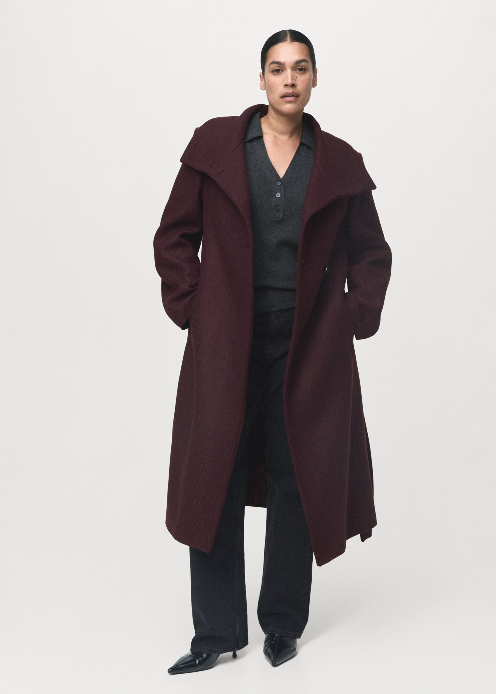 Manteau laine Manteco ceinture - Détail de l'article 3, Grenat. Ref: 17066744-00.