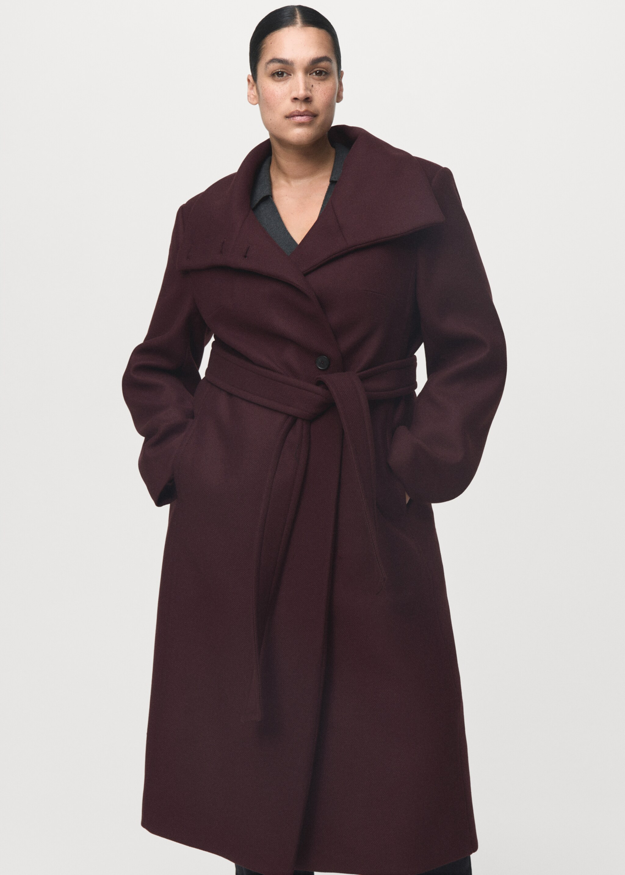 Manteau laine Manteco ceinture - Détail de l'article 5, Grenat. Ref: 17066744-00.