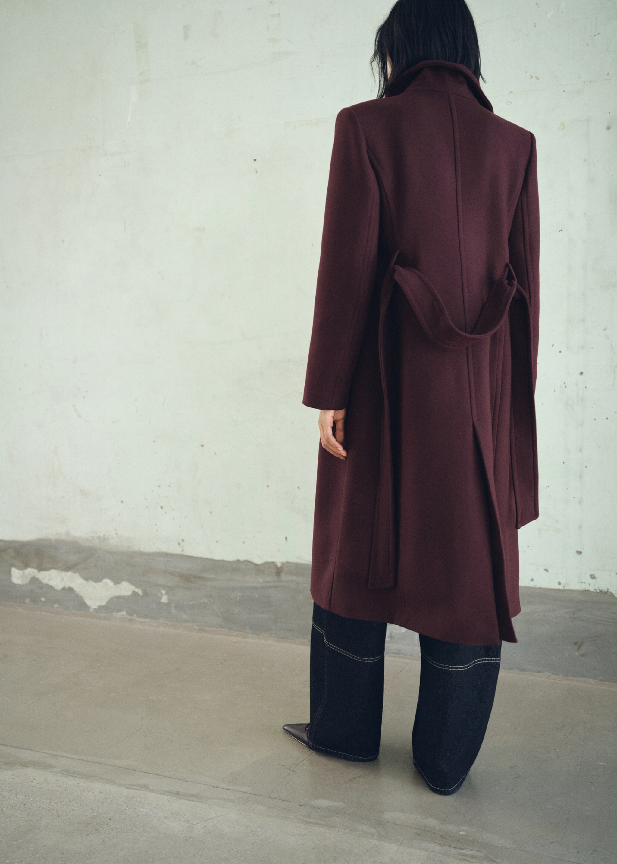 Manteau laine Manteco ceinture - Verso de l’article, Grenat. Ref: 17066744-00.