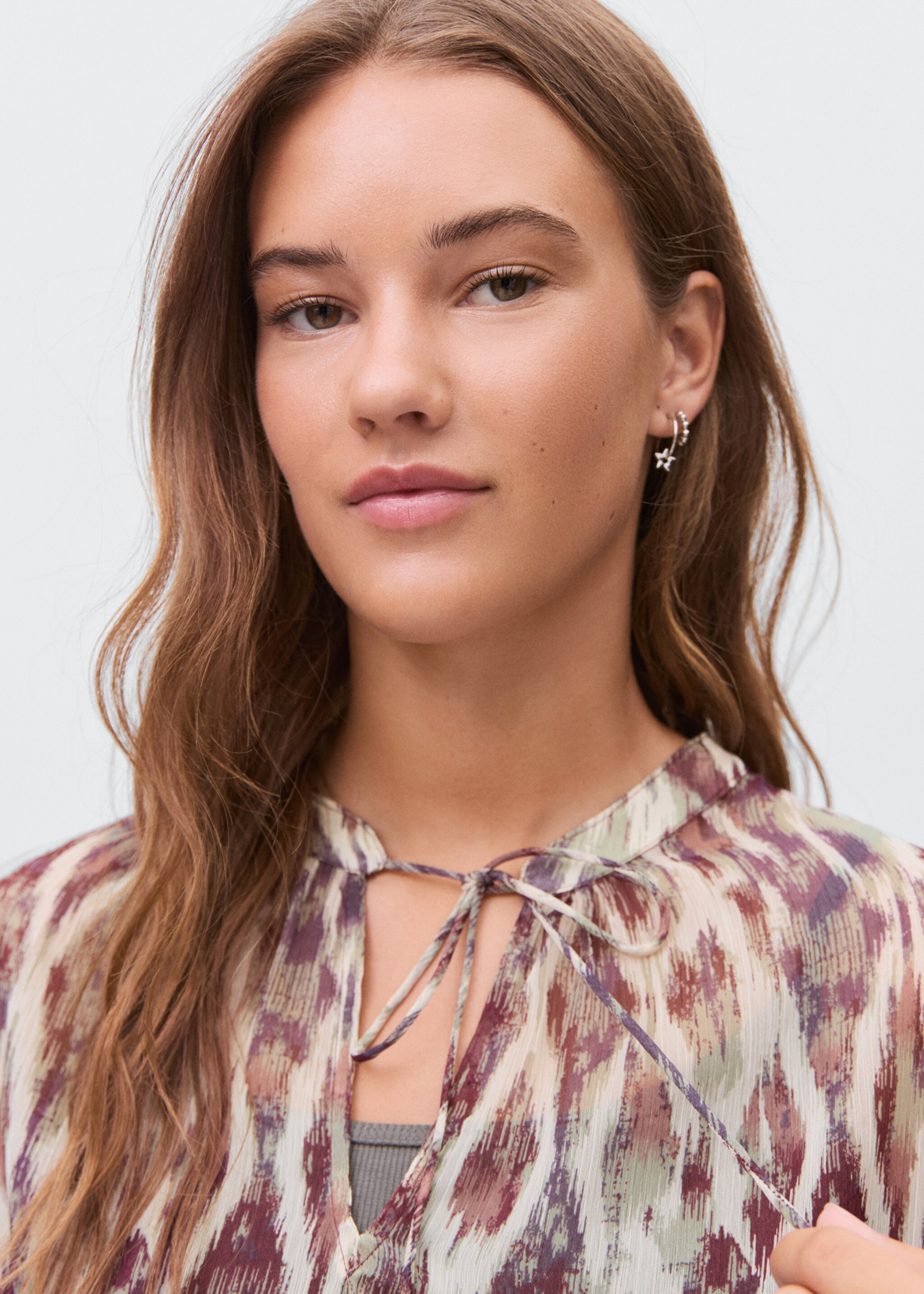 Blusa estampada semitransparente - Pormenor do artigo 1, Cru. Ref: 17067122-00.