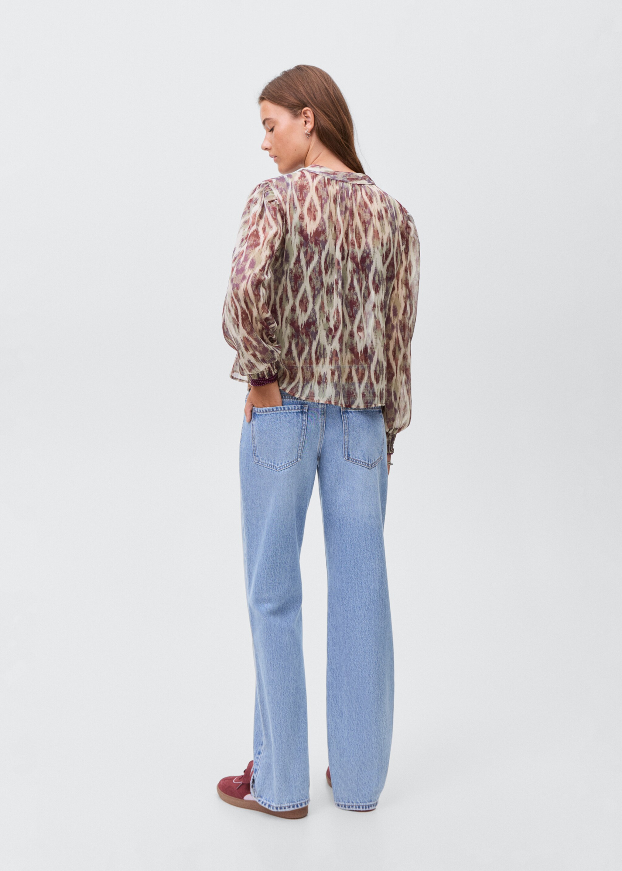 Blusa estampada semitransparente - Verso do artigo, Cru. Ref: 17067122-00.