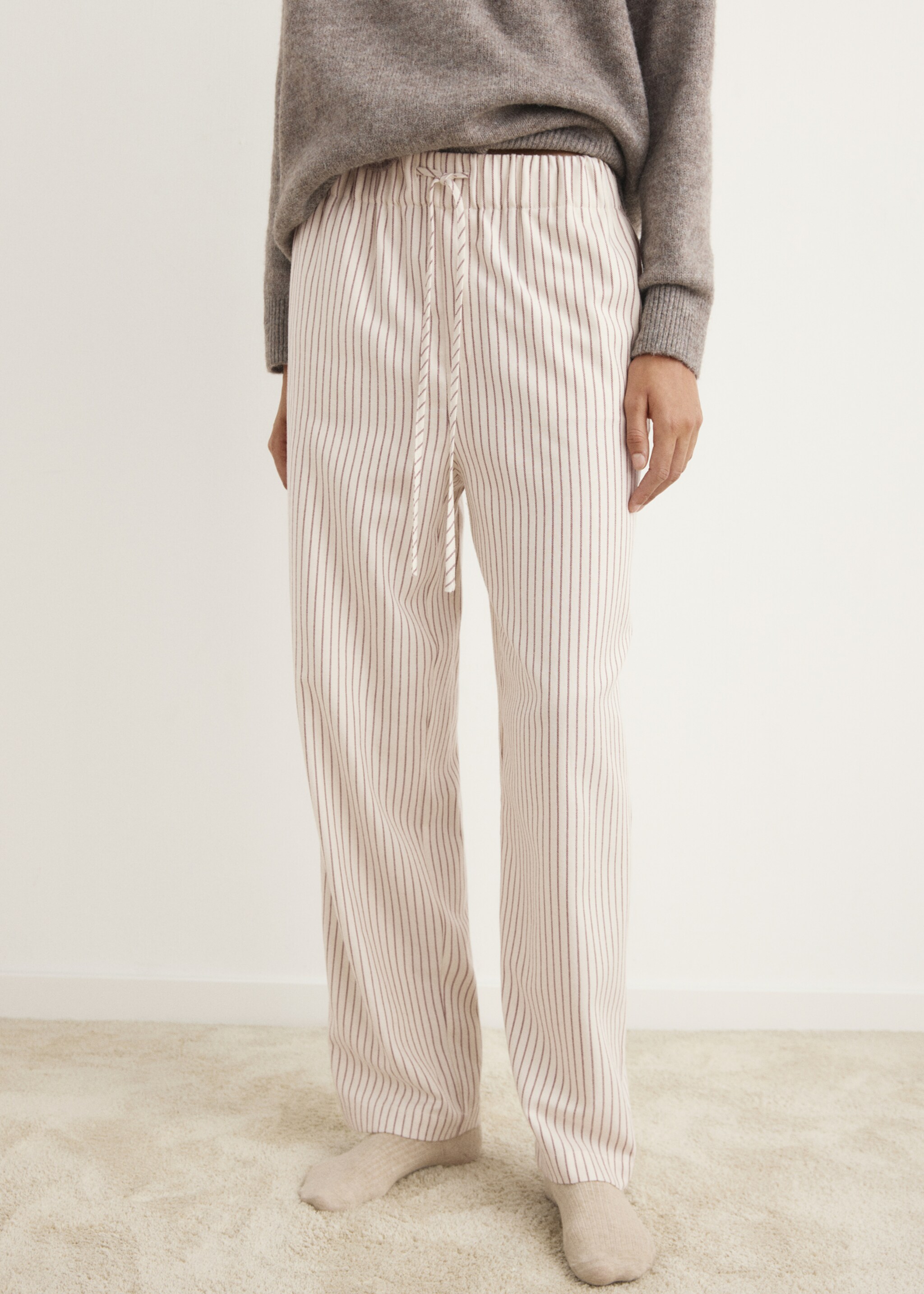 Woven striped flannel trousers - Medium plane, Ivory White. Ref: 17067129-00.