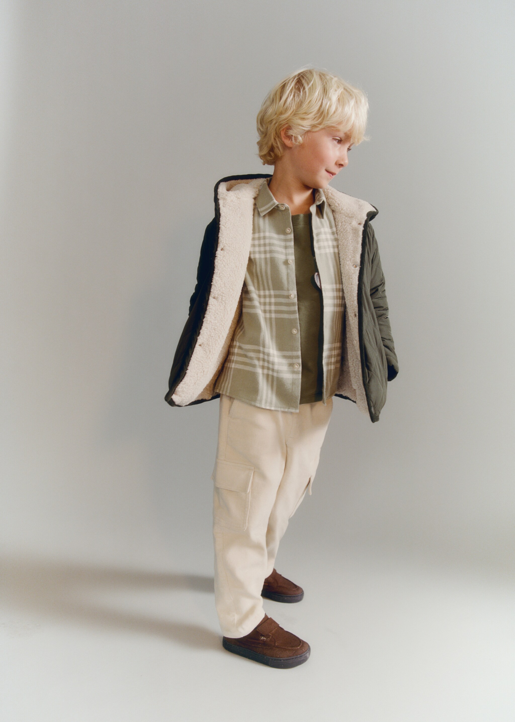 Cotton check shirt - Details of the article 5, Green. Ref: 17067765-00.