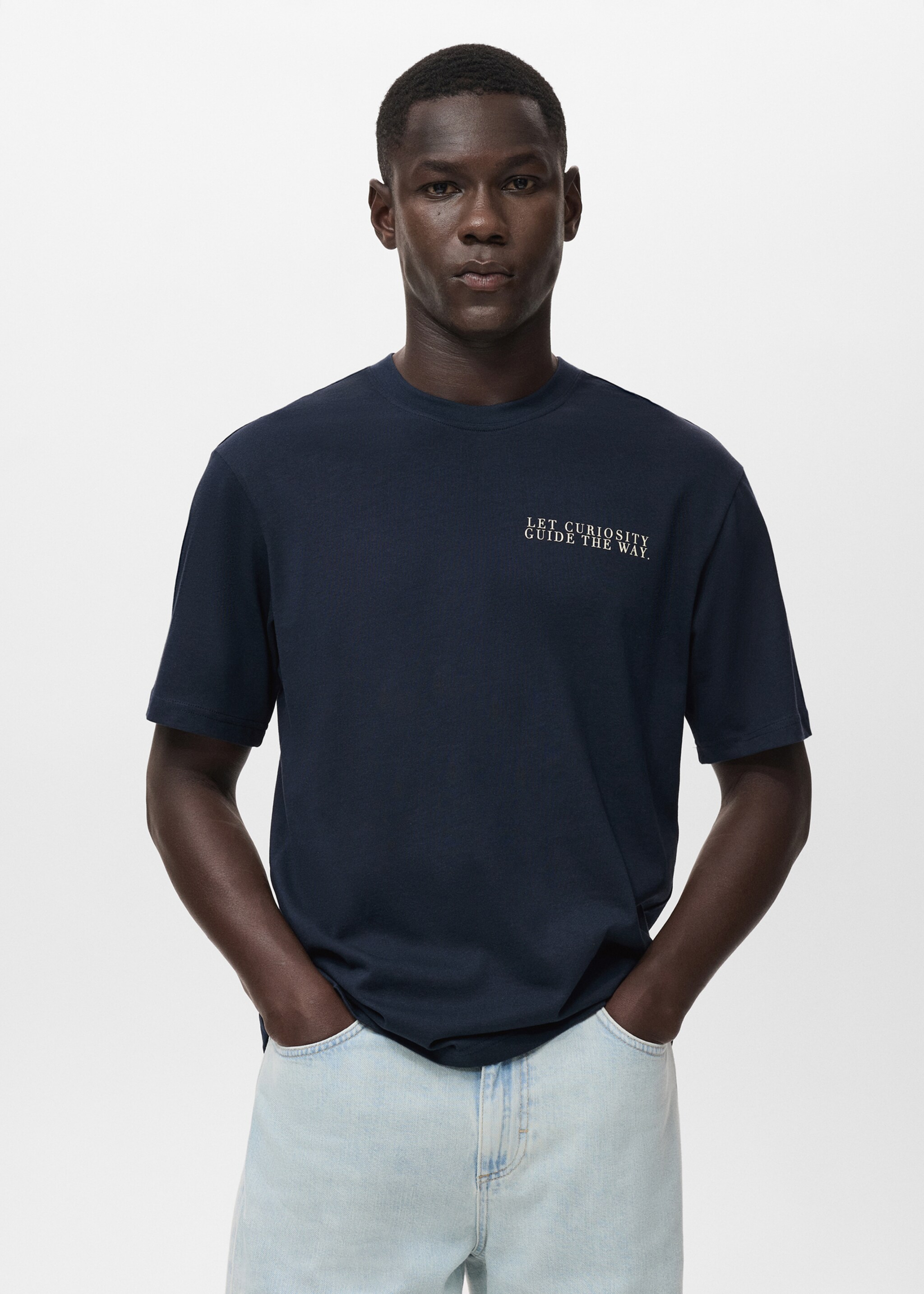 Camiseta 100% algodón texto - Plano medio, Azul indigo. Ref: 17067771-00.