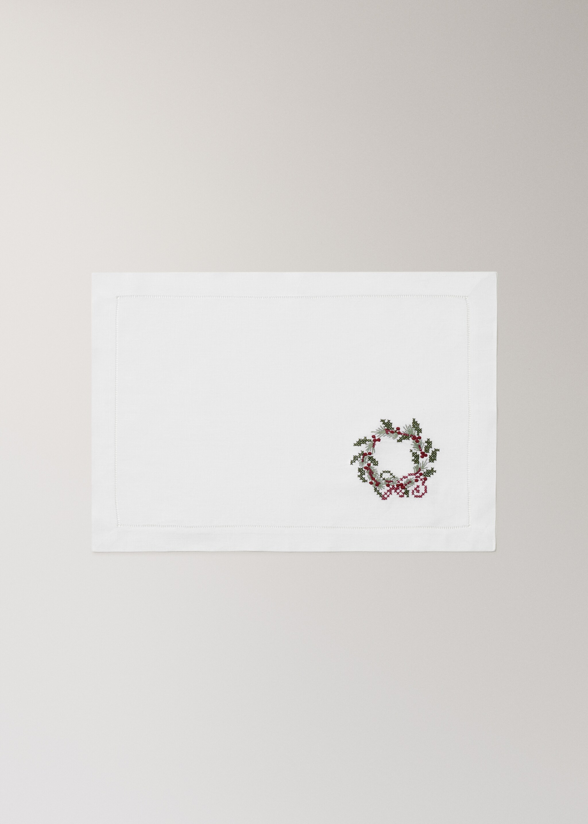 Embroidered linen Christmas placemat - Article without model, White. Ref: 17067785-00.