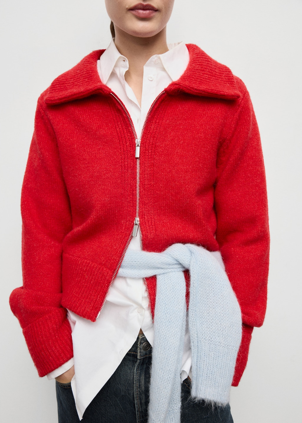 Cardigan with shirt collar