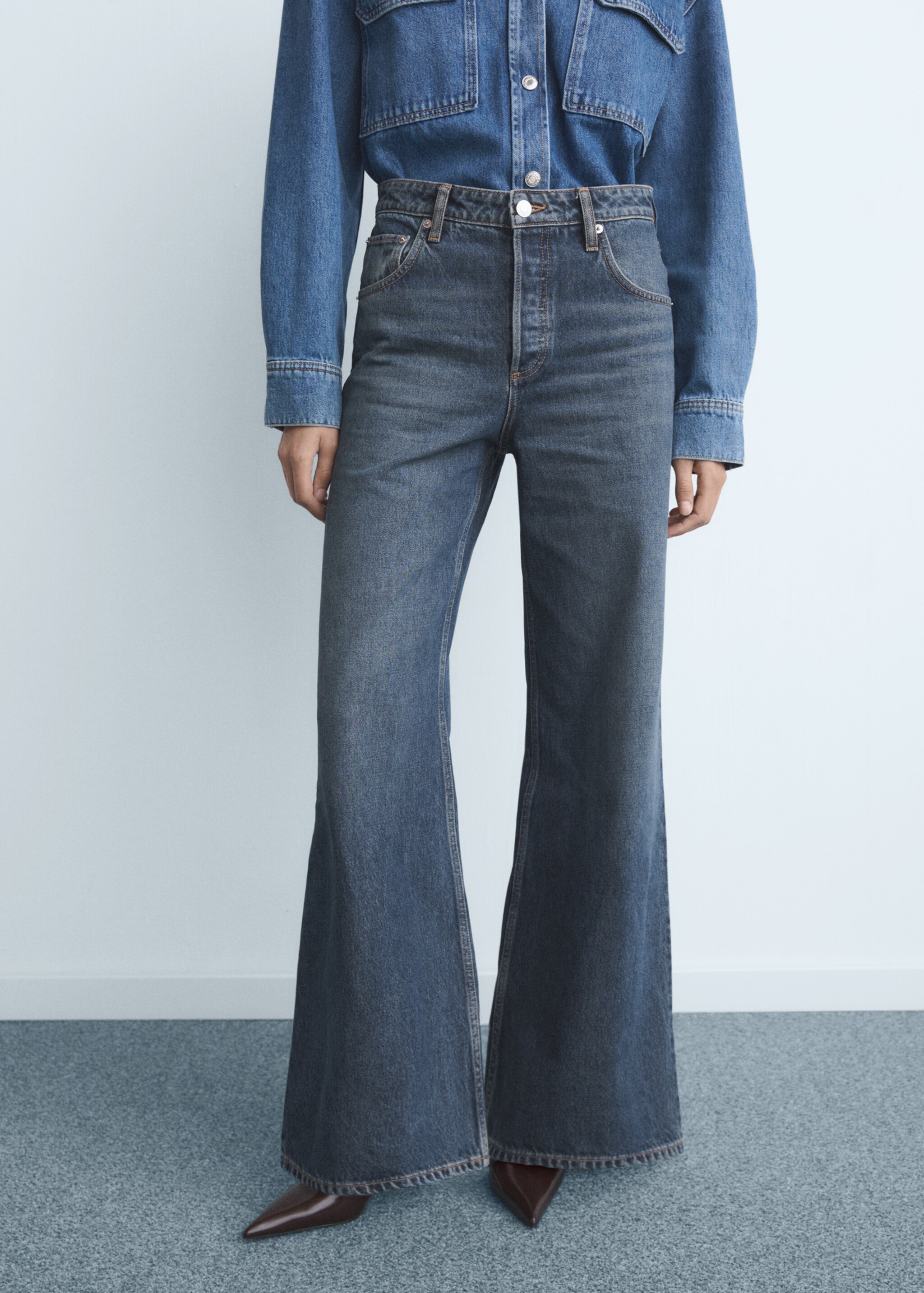 Jeans wide leg tiro alto - Plano medio, Azul oscuro. Ref: 17067793-00.