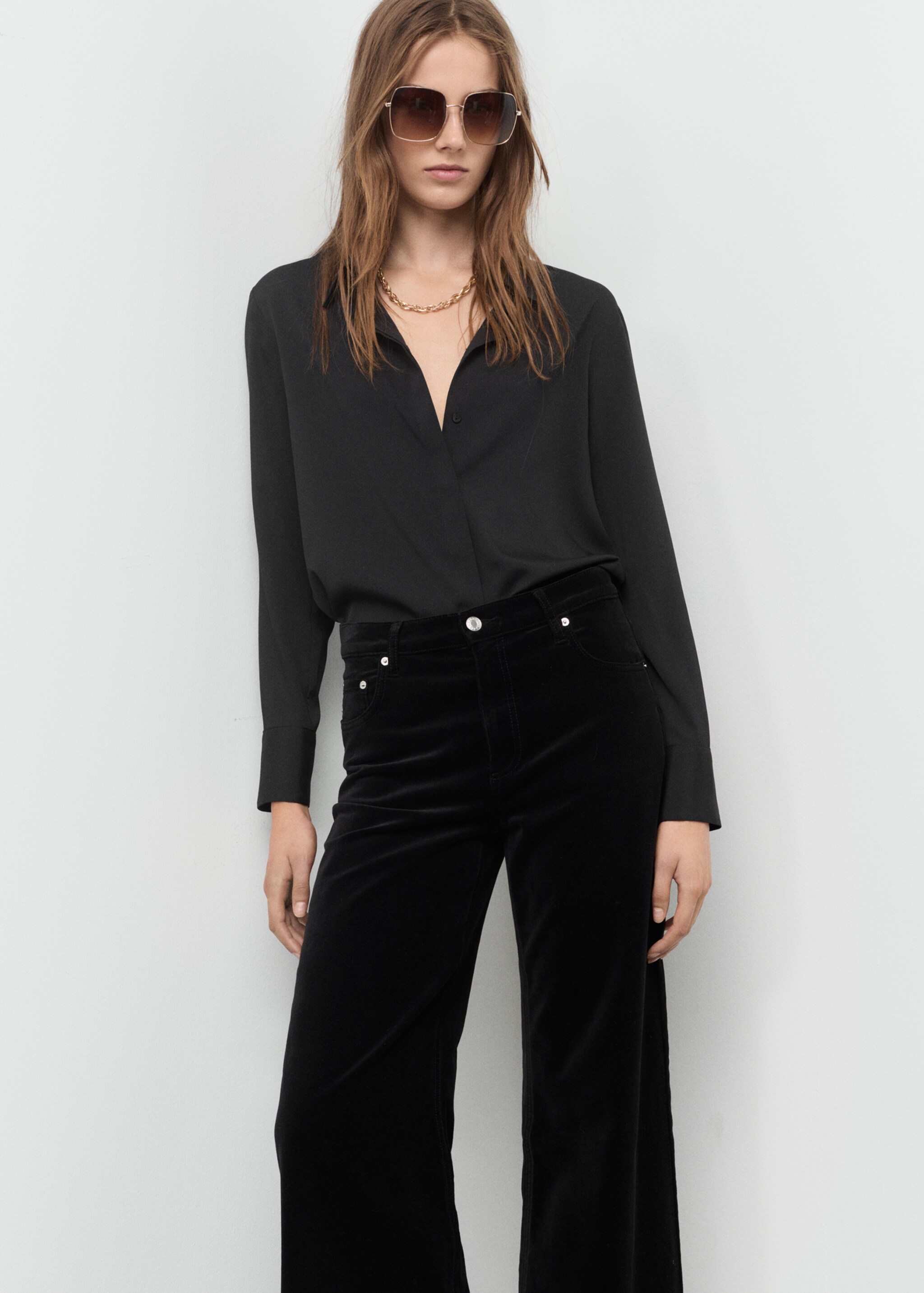 Jeans wide leg terciopelo - Reverso del artículo, Negro. Ref: 17067798-00.