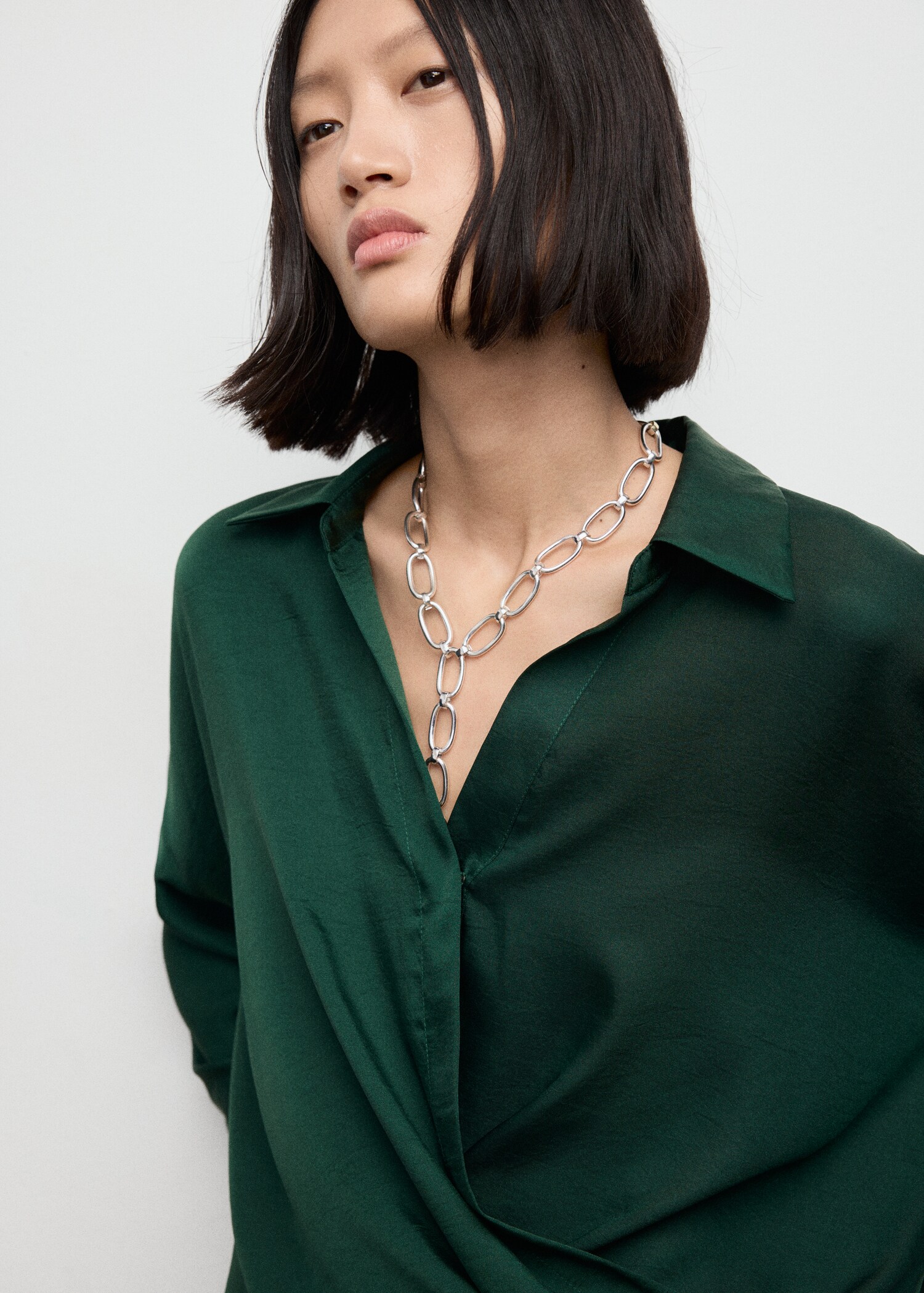 Cross-over satin blouse - Details of the article 1