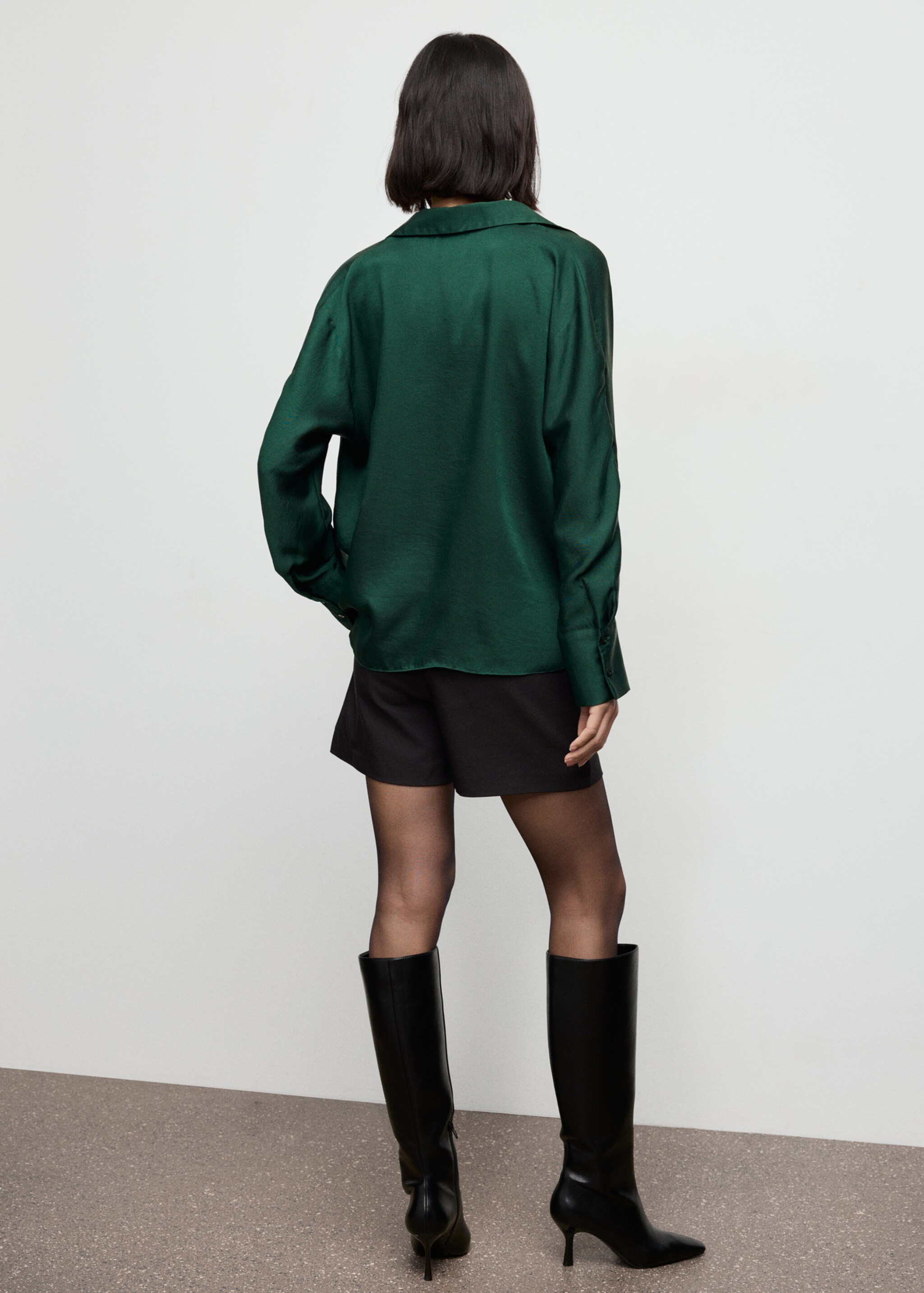 Cross-over satin blouse - Reverse of the article, Billiard Green. Ref: 17067800-00.