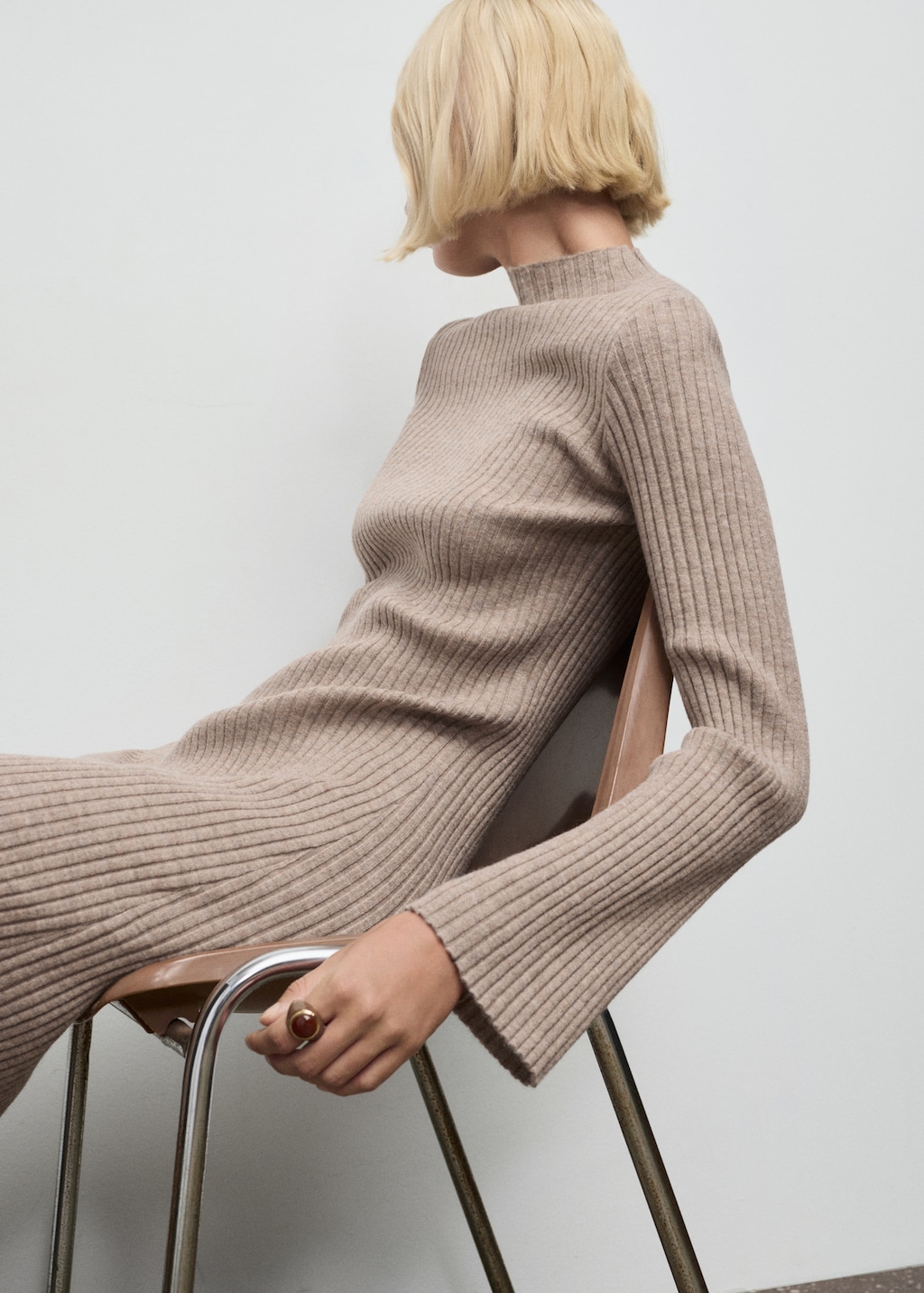 Perkins-neck ribbed dress