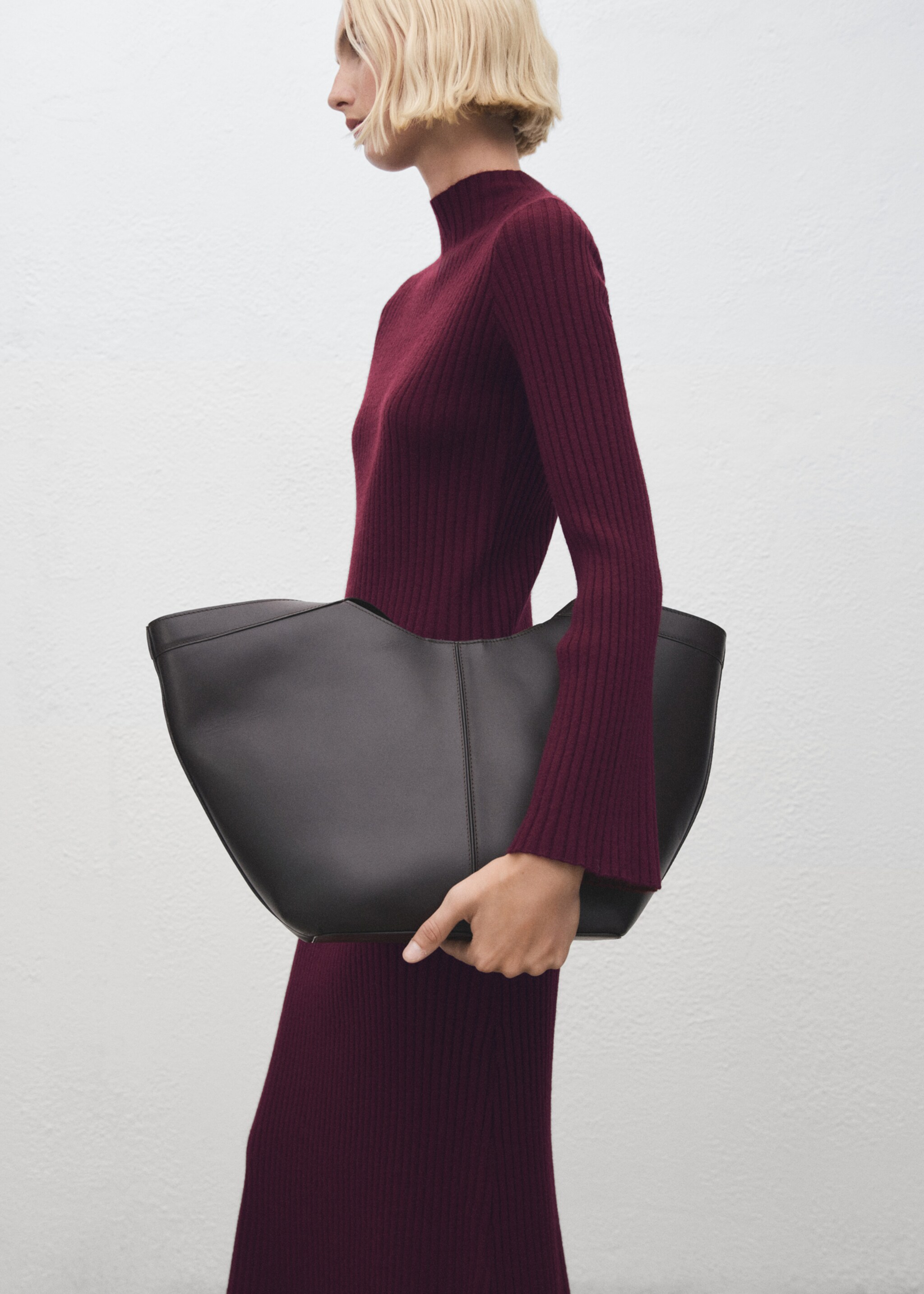 Perkins-neck ribbed dress - Medium plane, Wine. Ref: 17067801-00.