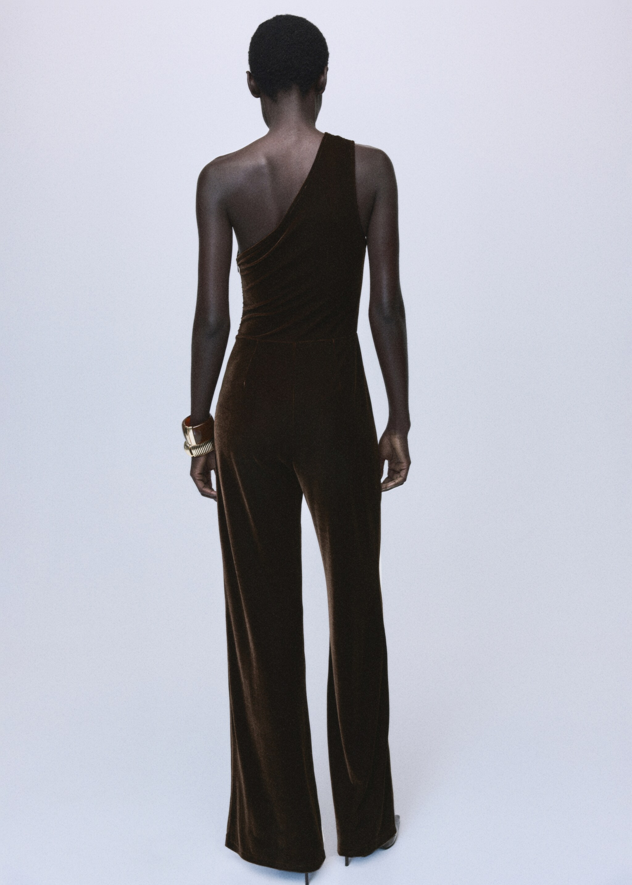 Velvet jumpsuit with metallic detail - Reverse of the article, Brown. Ref: 17067802-00.