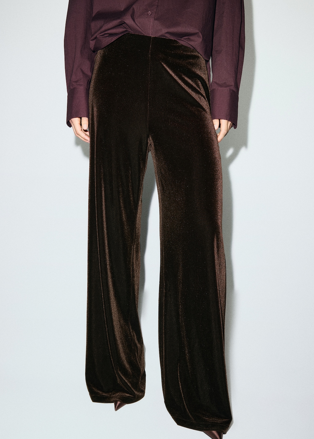 Velvet wide-leg trousers
