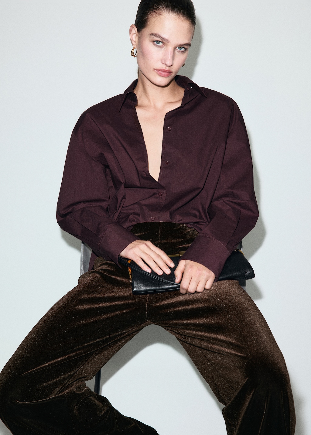 Velvet wide-leg trousers