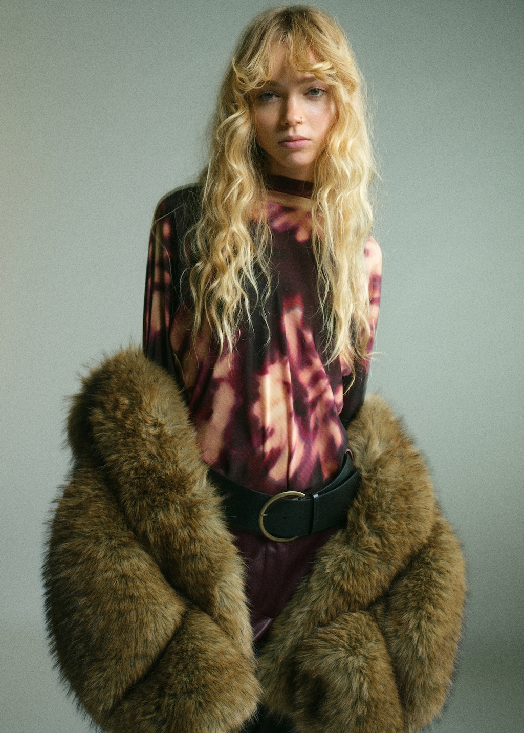 Tie-dye turtleneck blouse