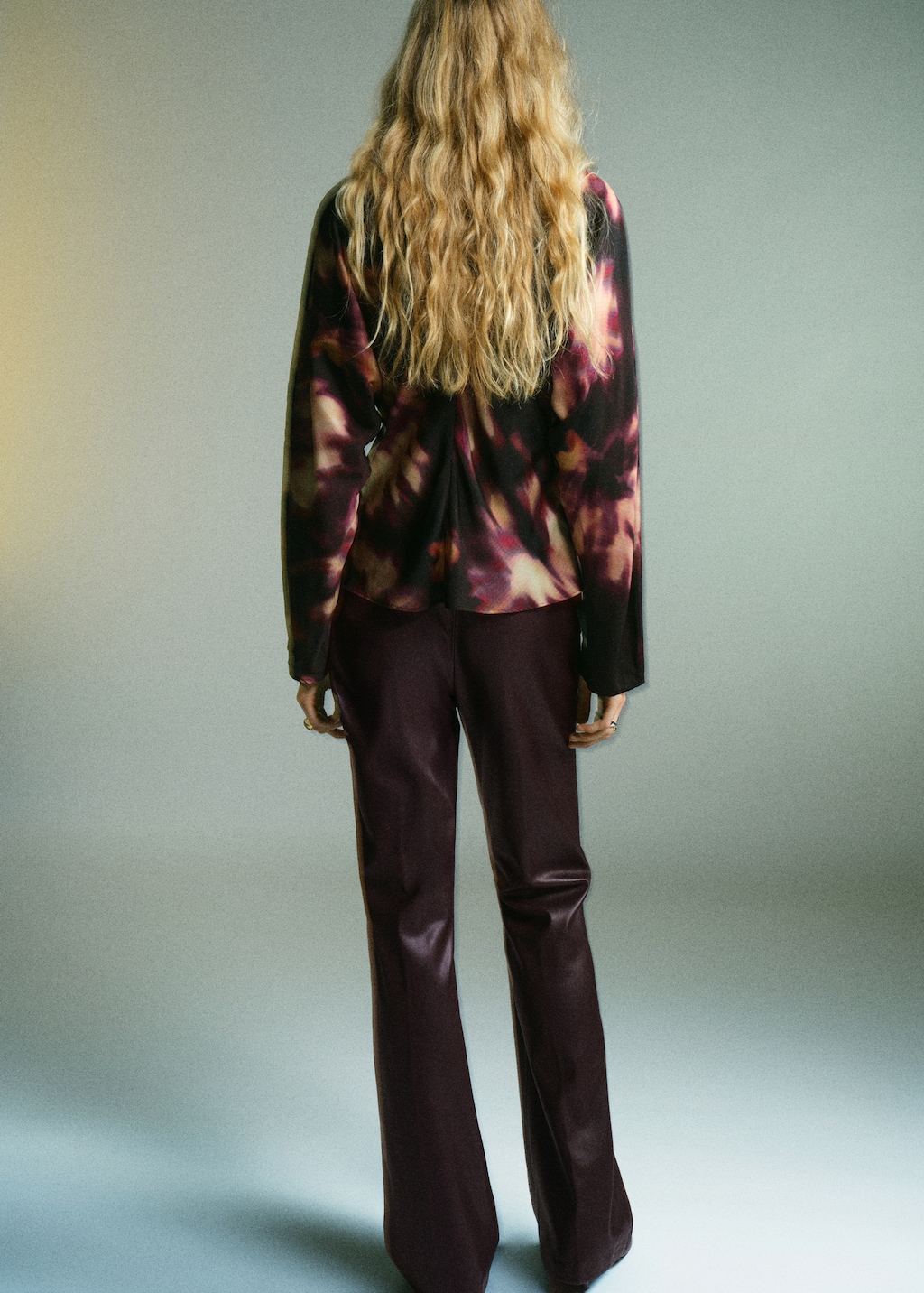 Tie-dye turtleneck blouse