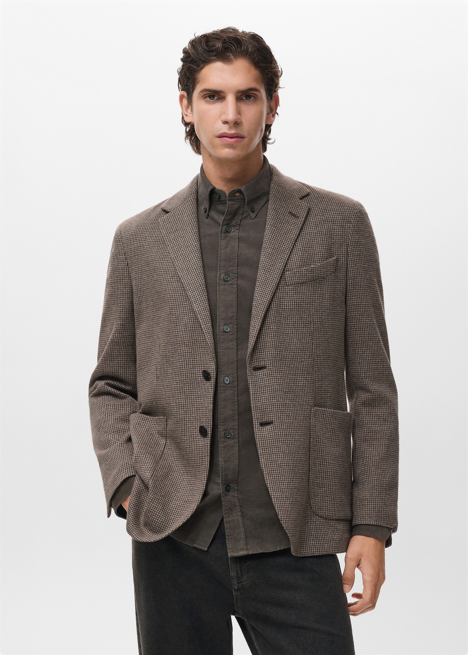 Slim-fit micro-houndstooth jacket Men MANGO Gambia
